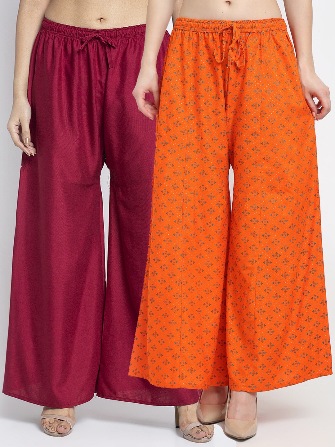GRACIT Women Pack Of 2 Maroon & Orange Floral Printed Flared Knitted Ethnic Palazzos
GRACIT Women Pack Of 2 Maroon & Orange Floral Printed Flared Knitted Ethnic Palazzos