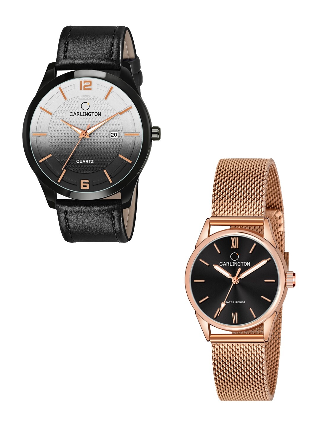 CARLINGTON Black His & Her Analogue Watch CT1010 CT2008