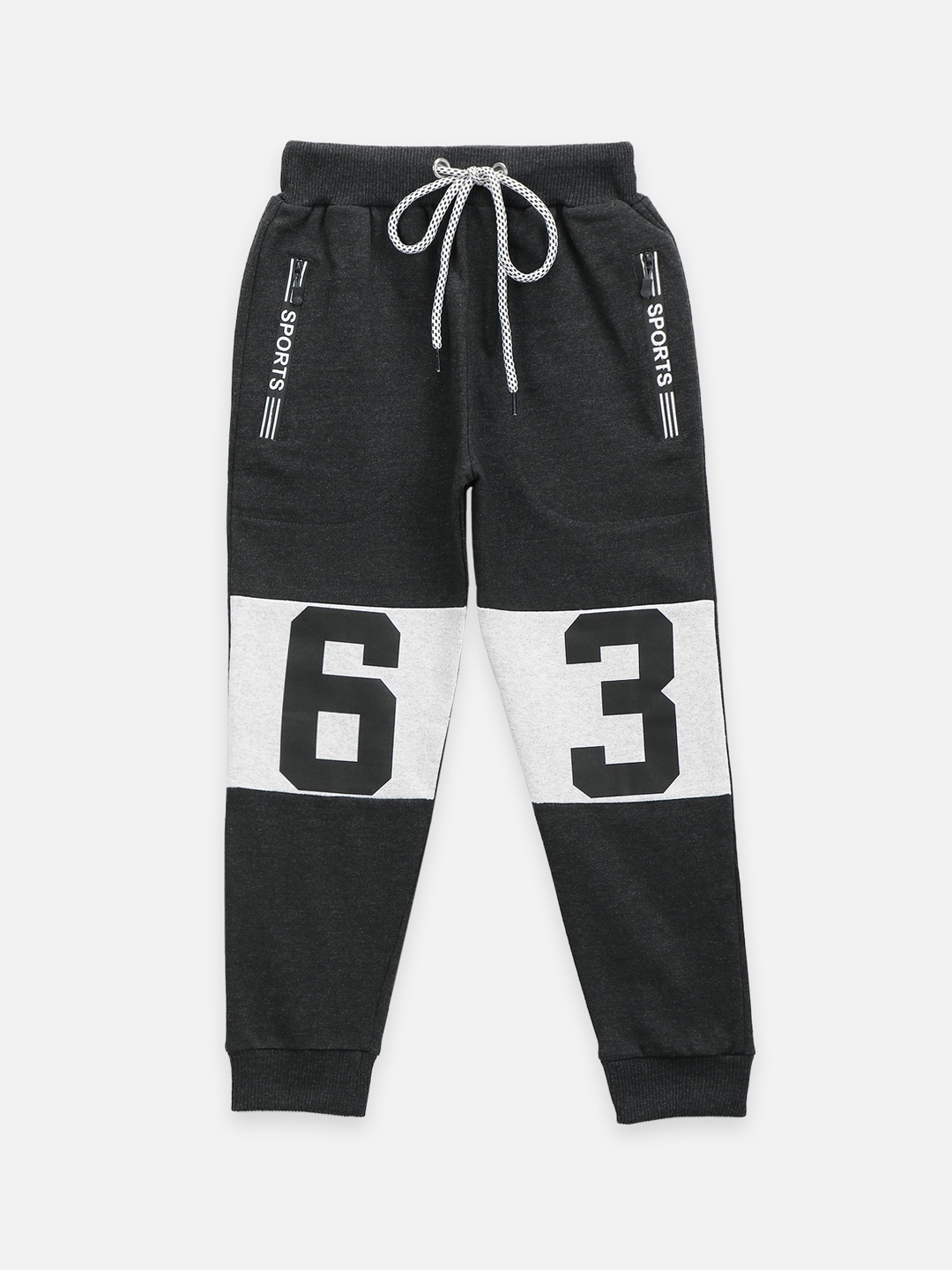 LilPicks Boys Grey & White Colourblocked Relaxed-Fit Cotton Joggers