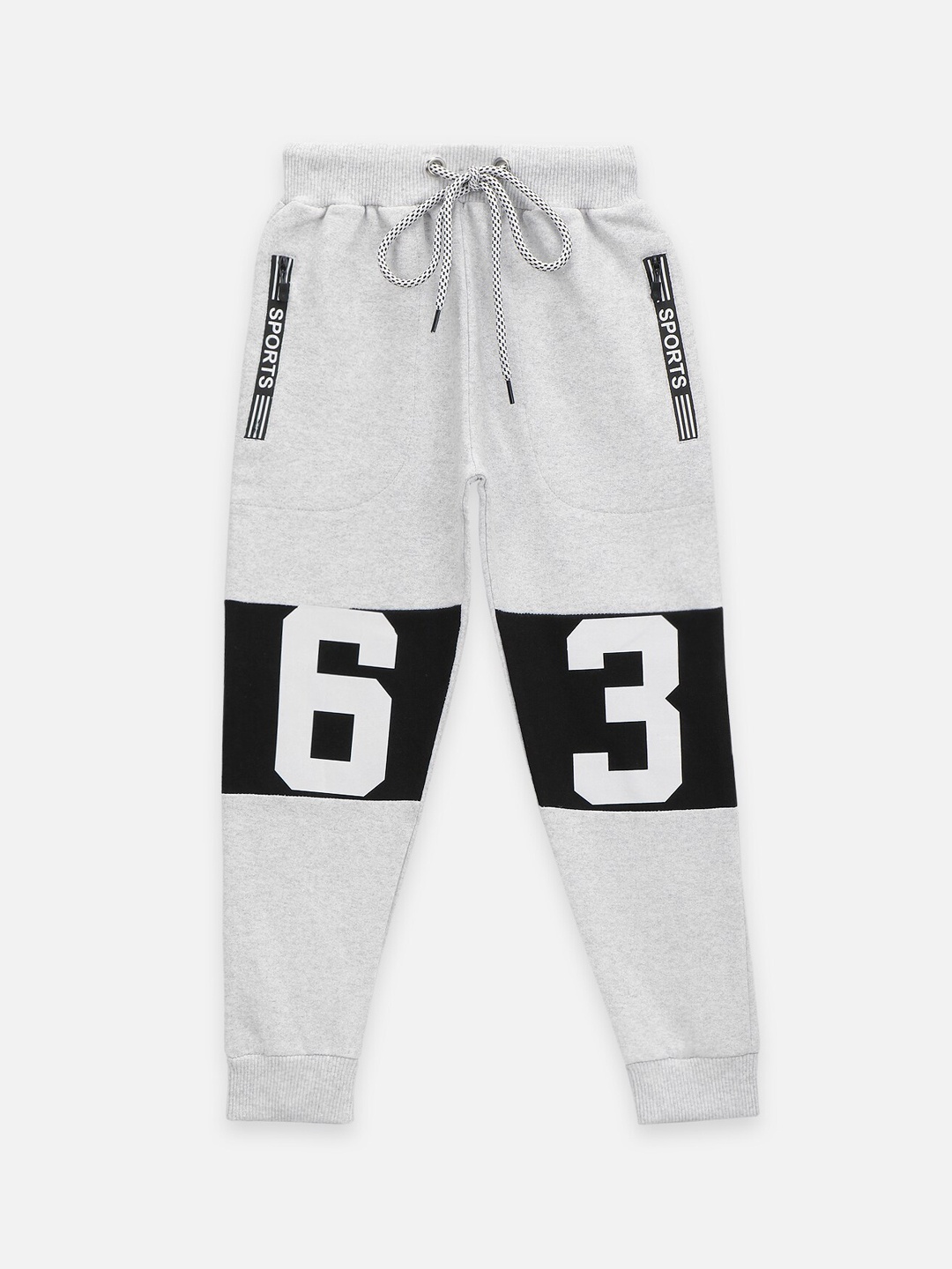 LilPicks Boys Grey & Black Cotton Typography Printed Fleece Joggers