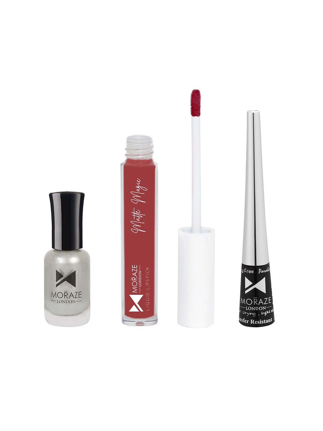 Moraze Pack Of 1 Nude Nail Polish Sparking Silver With 1 Lipstick Sorry and 1 Eyeliner, Multi
Moraze Pack Of 1 Nude Nail Polish Sparking Silver With 1 Lipstick Sorry and 1 Eyeliner, Multi
