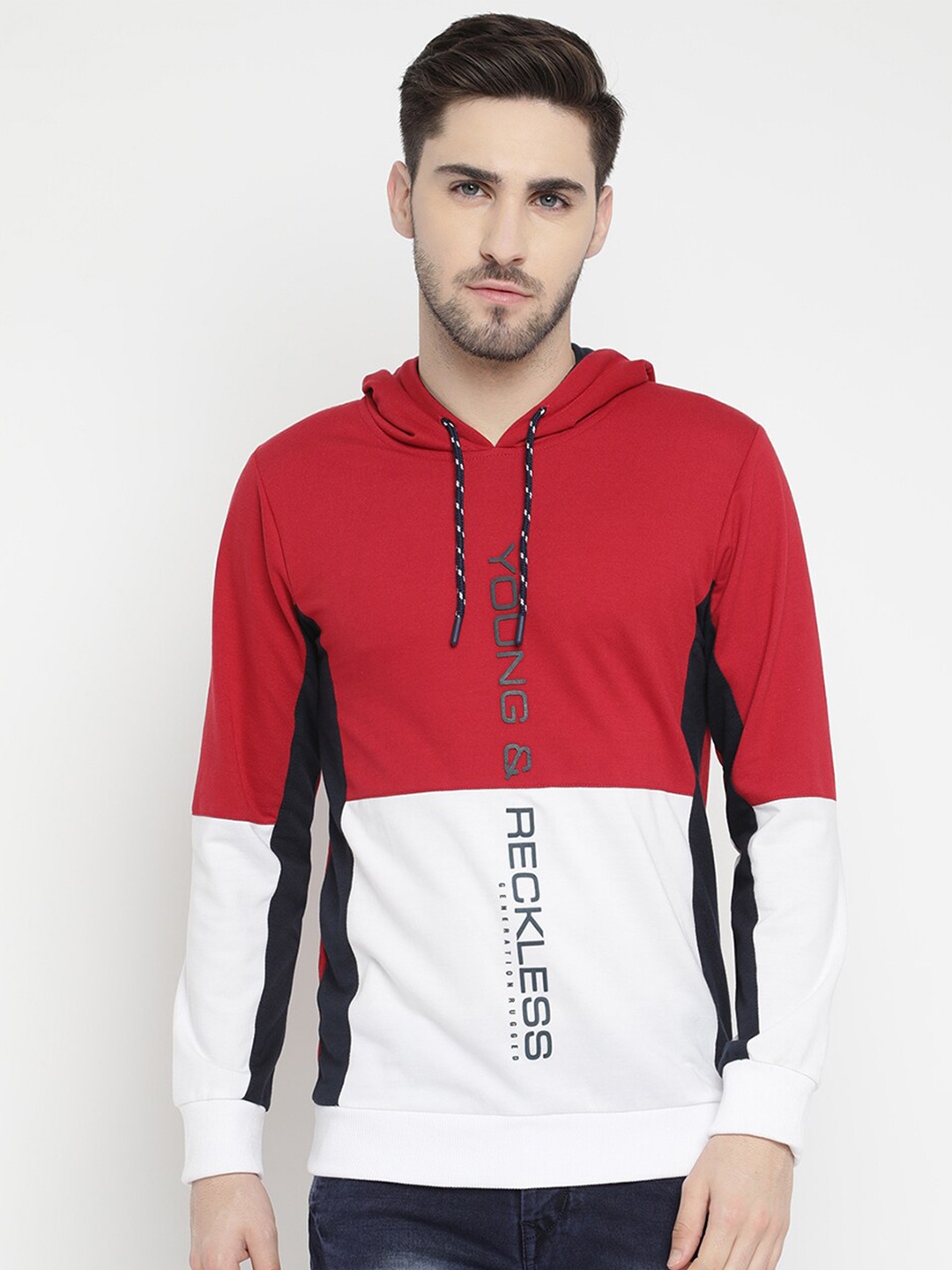 V2 Value & Variety Men Red & White Colourblocked T-shirt