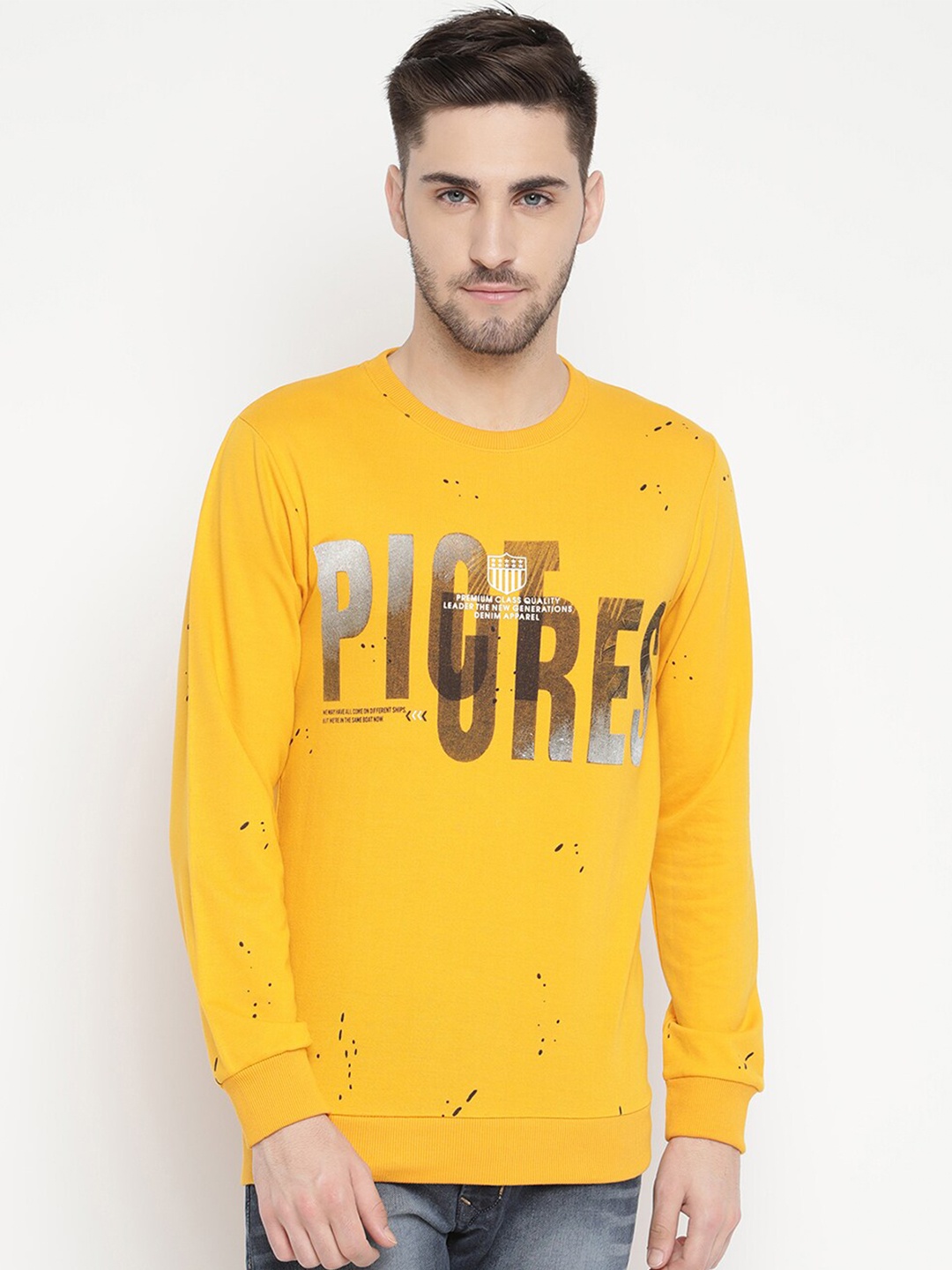 V2 Value & Variety Men Yellow & Black Typography Printed T-shirt