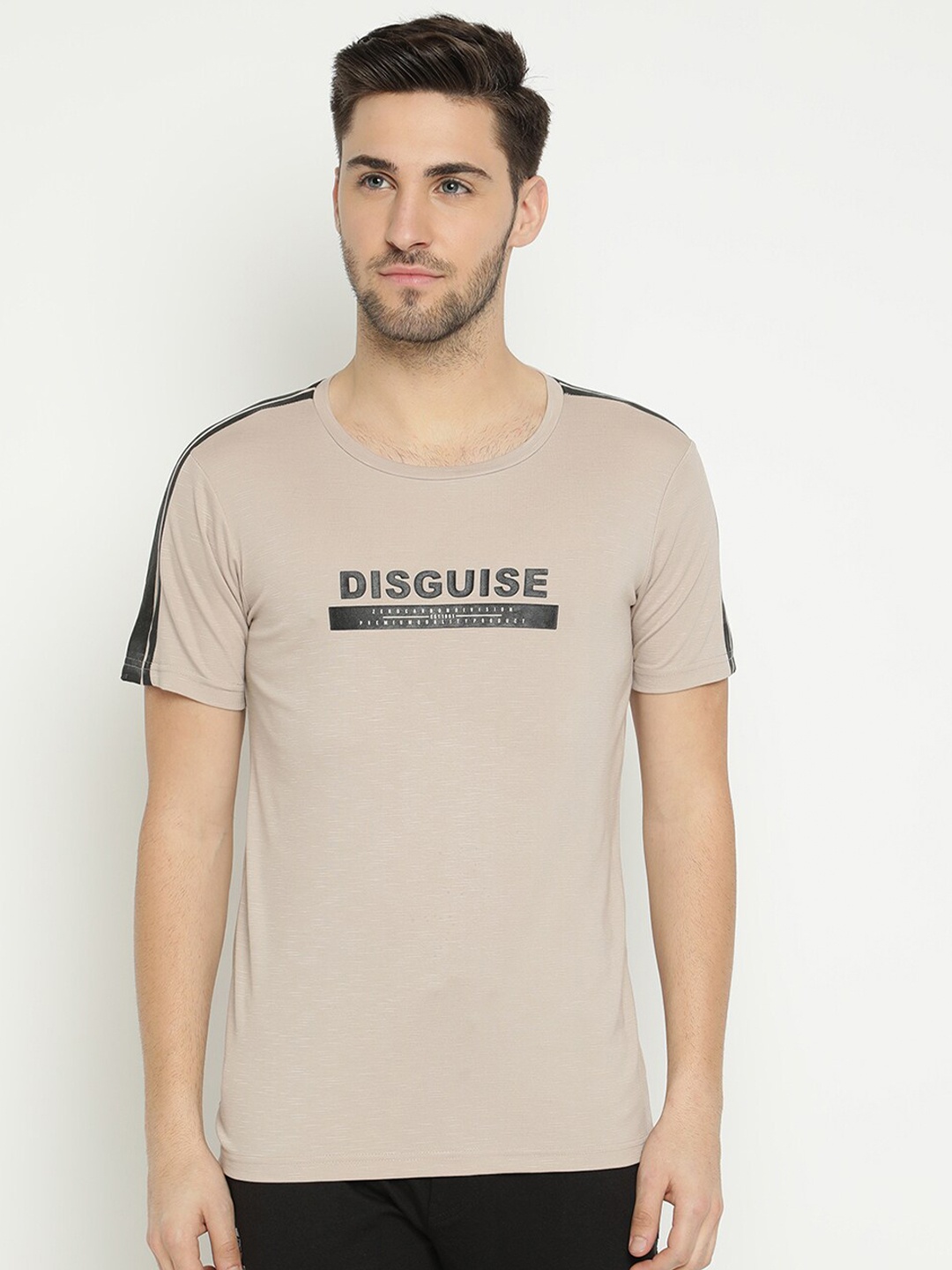 V2 Value & Variety Men Beige Typography Pockets T-shirt