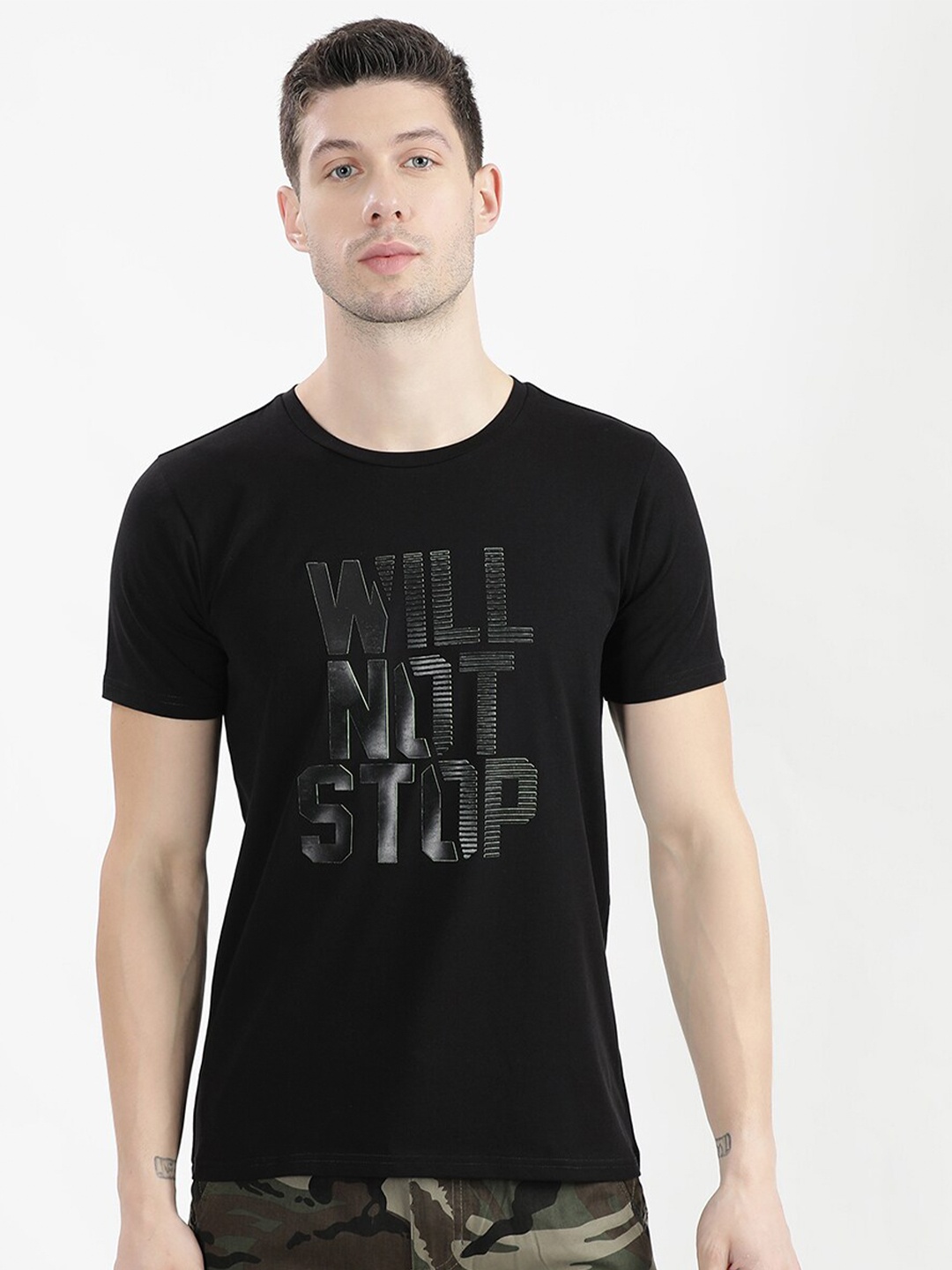 V2 Value & Variety Men Black Typography Printed T-shirt