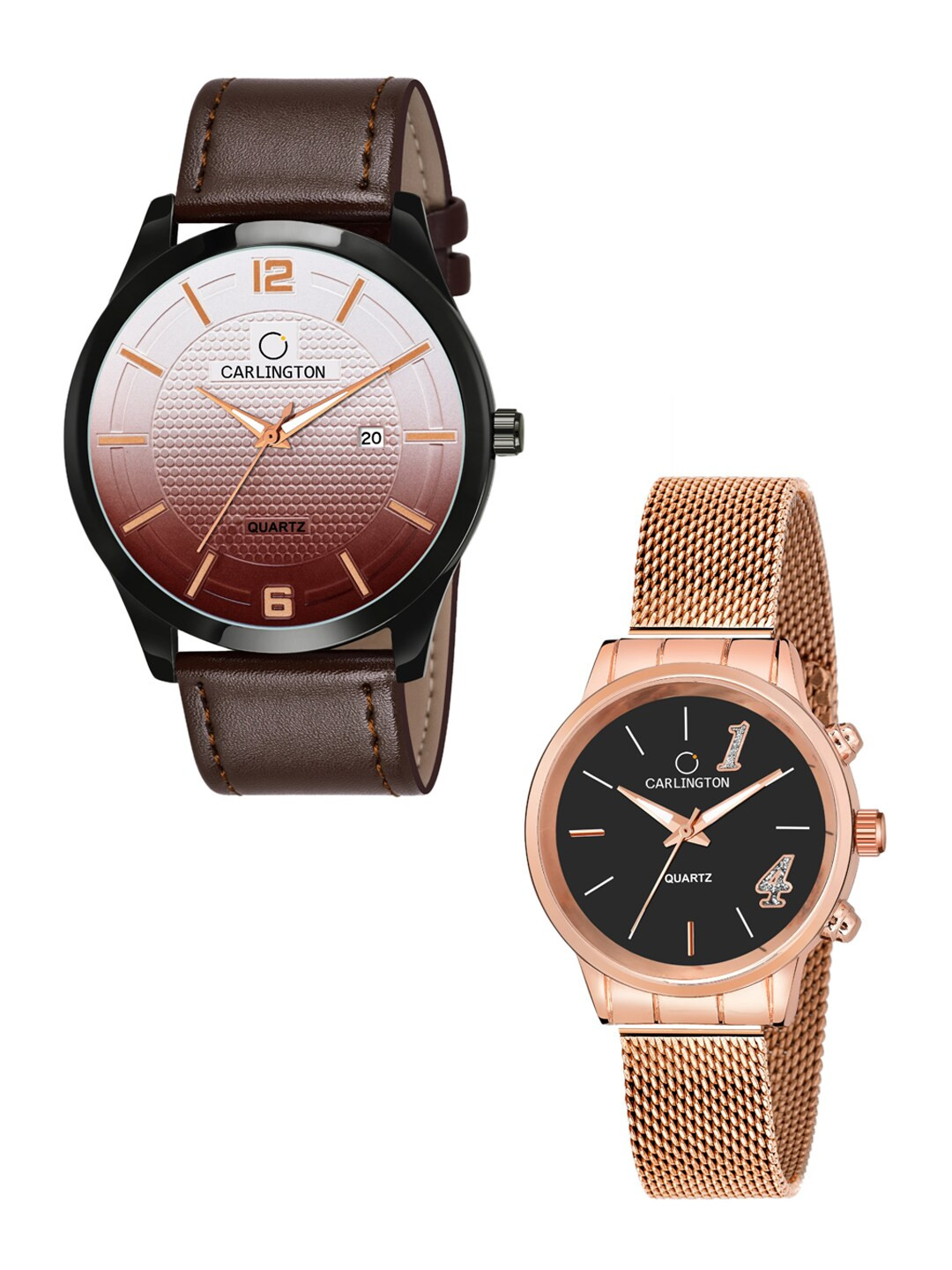 CARLINGTON Unisex Set of 2 Brown & Rose-Gold Toned Analogue Watches CT1010 CT2012
CARLINGTON Unisex Set of 2 Brown & Rose-Gold Toned Analogue Watches CT1010 CT2012