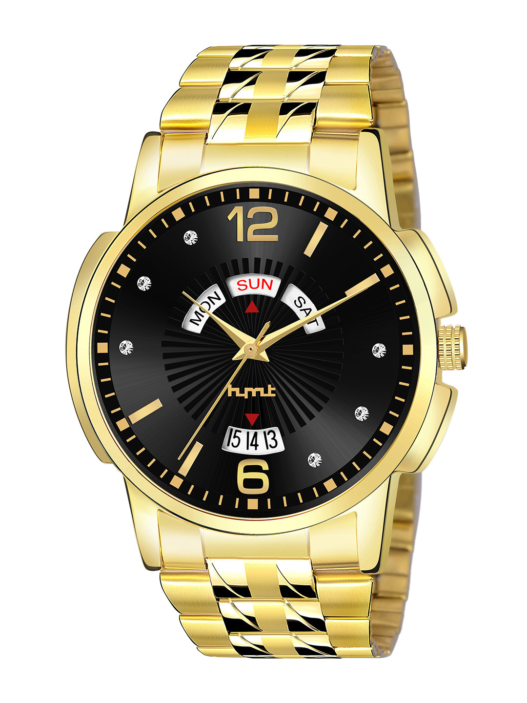 HYMT Men Black Dial & Gold Toned Stainless Steel Bracelet Style Straps Analogue Watch HMTY-7009
HYMT Men Black Dial & Gold Toned Stainless Steel Bracelet Style Straps Analogue Watch HMTY-7009