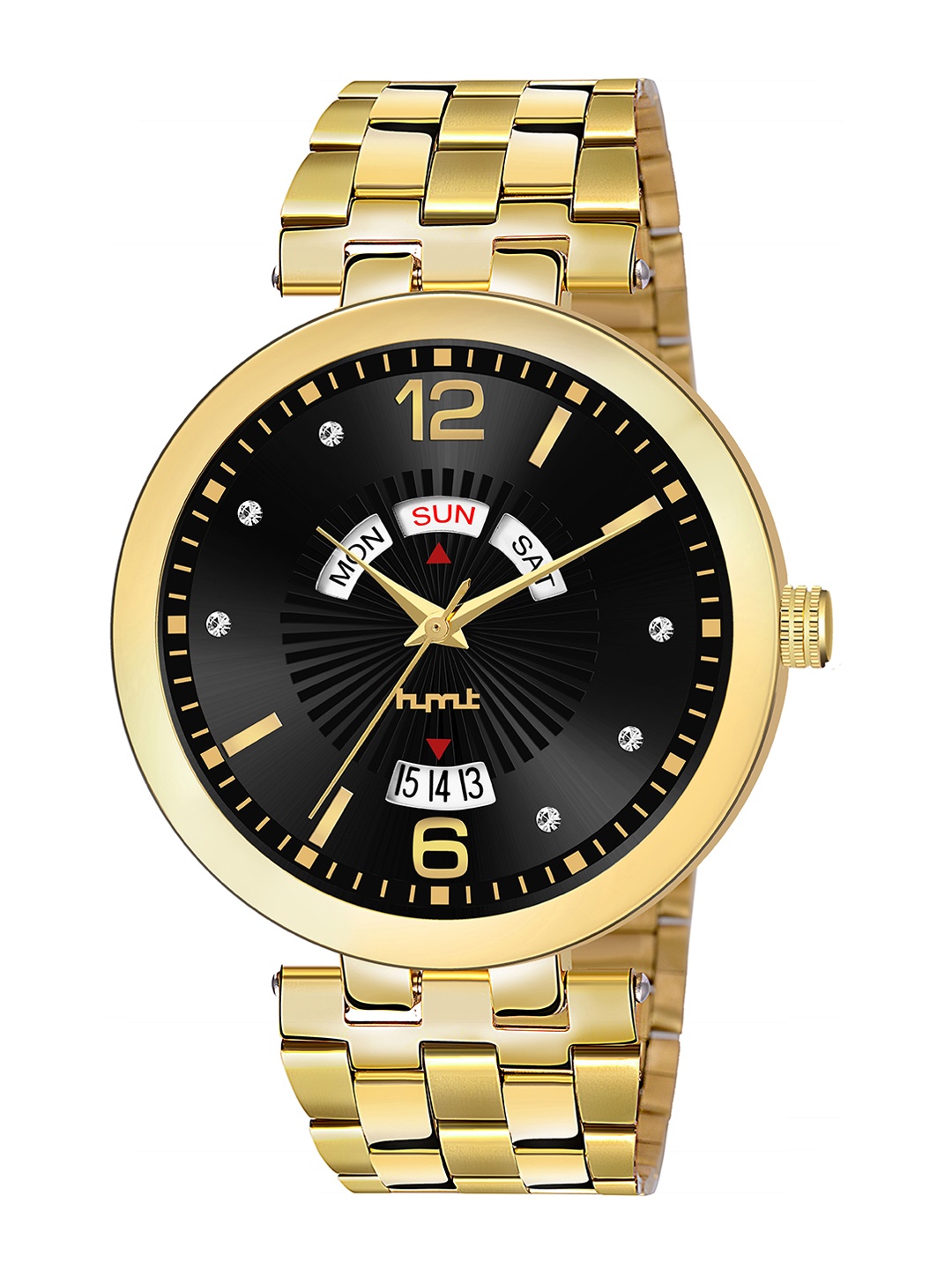 HYMT Men Black Dial & Gold Toned Stainless Steel Bracelet Style Straps Analogue Watch HMTY-7022
HYMT Men Black Dial & Gold Toned Stainless Steel Bracelet Style Straps Analogue Watch HMTY-7022
