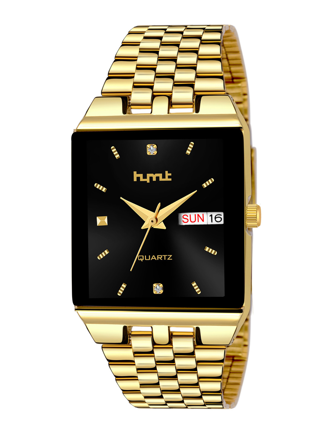 HYMT Men Black Embellished Dial & Gold Toned Stainless Steel Bracelet Style Straps Analogue Watch
HYMT Men Black Embellished Dial & Gold Toned Stainless Steel Bracelet Style Straps Analogue Watch