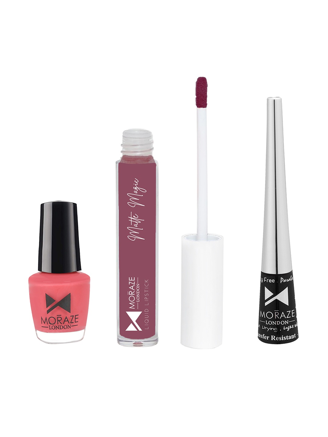 Moraze Combo Pack of Nail Polish (Coral), Eyeliner, & Liquid Lipstick (Pinky Promise), Multi
Moraze Combo Pack of Nail Polish (Coral), Eyeliner, & Liquid Lipstick (Pinky Promise), Multi