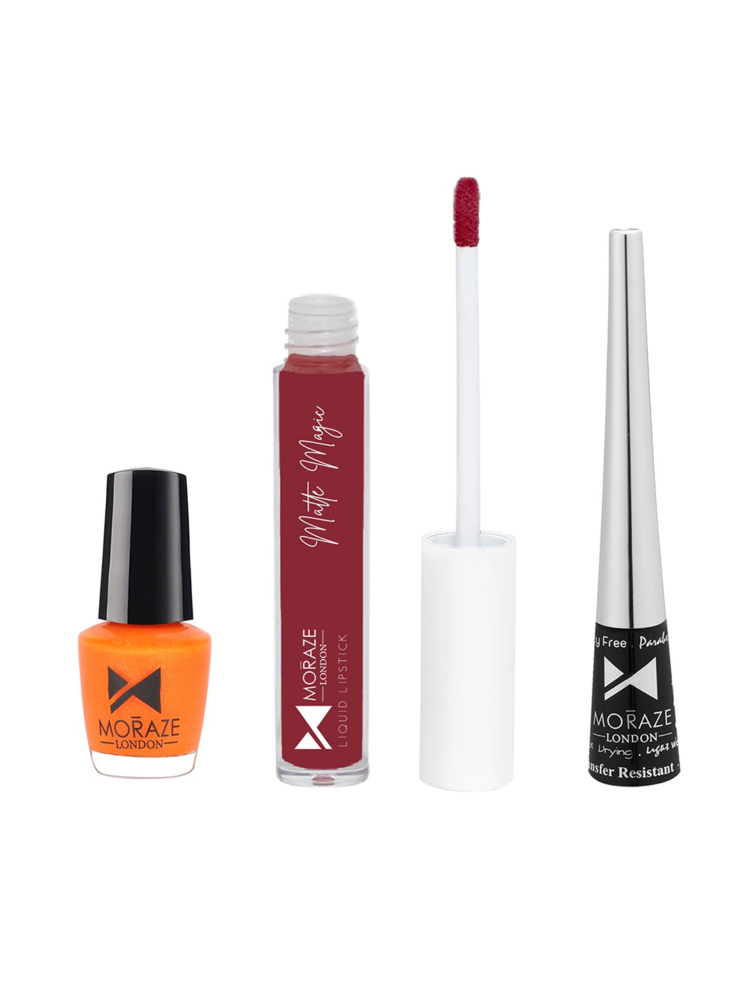 Moraze Combo Pack of Nail Polish (Chitty), Eyeliner, & Liquid Lipstick (No Regret), Multi
Moraze Combo Pack of Nail Polish (Chitty), Eyeliner, & Liquid Lipstick (No Regret), Multi