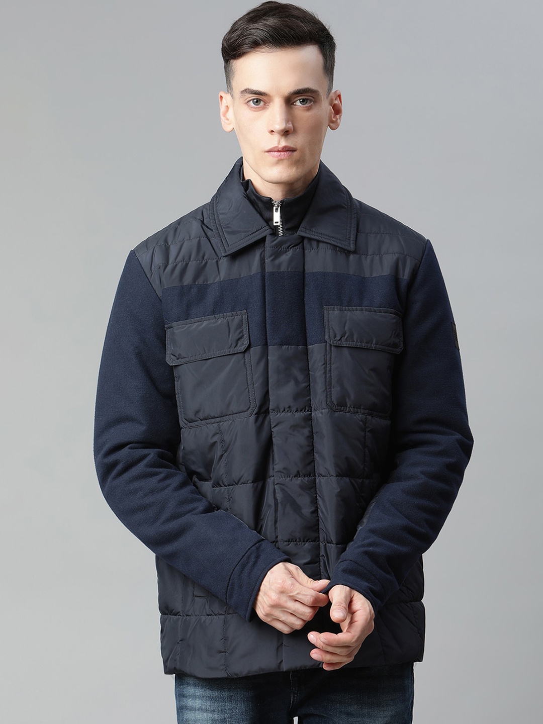 Matinique Men Navy Blue peacoat Checked Lightweight Longline Padded Jacket with Patchwork
Matinique Men Navy Blue peacoat Checked Lightweight Longline Padded Jacket with Patchwork