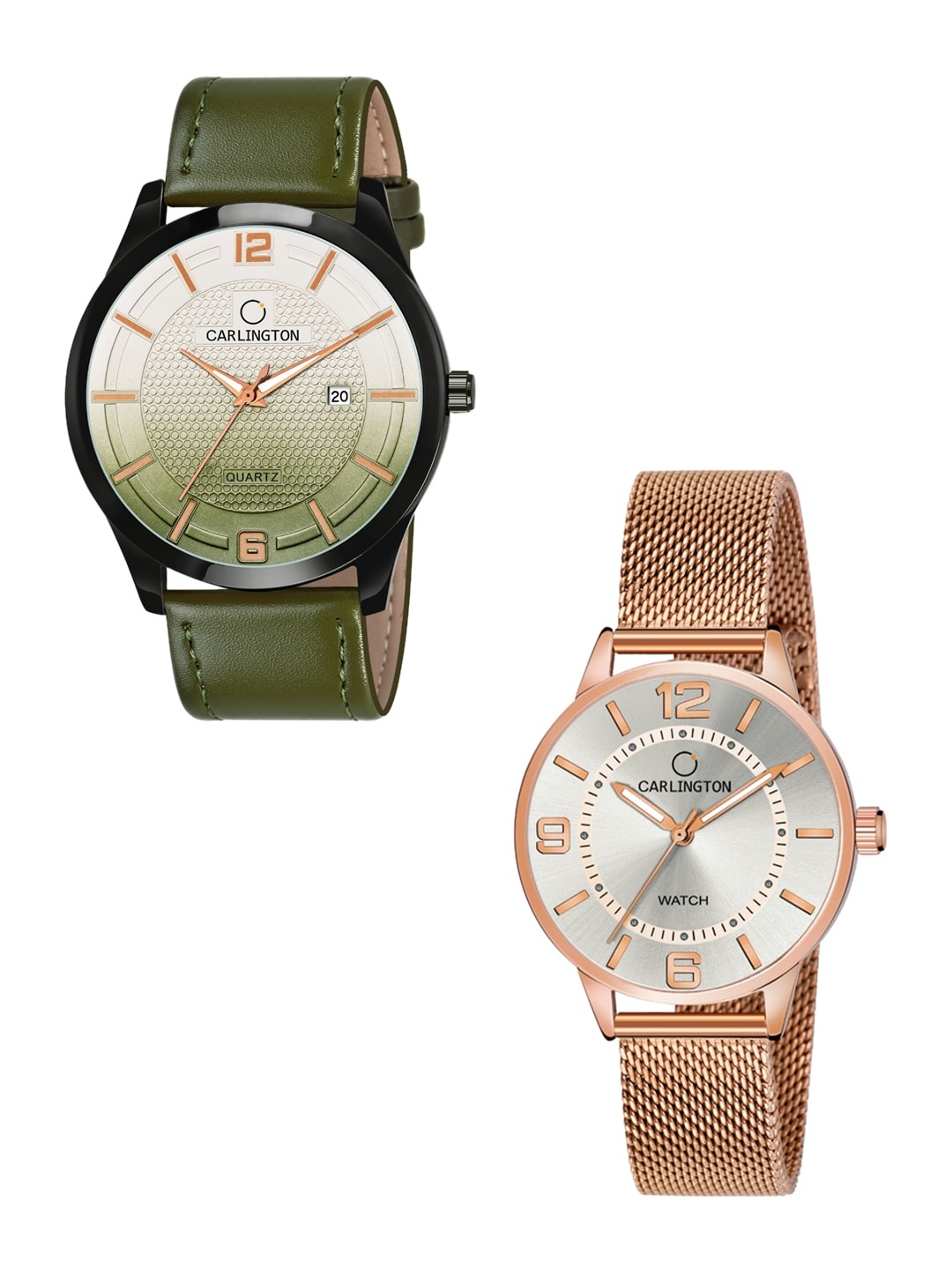 CARLINGTON Set Of 2 Multicoloured Dial & Leather Straps Analogue Watch CT1010-CT2002, Green
CARLINGTON Set Of 2 Multicoloured Dial & Leather Straps Analogue Watch CT1010-CT2002, Green