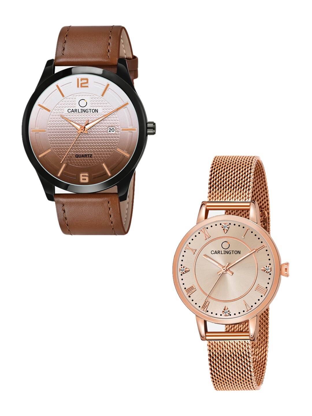 CARLINGTON Unisex Set Of 2 Multicoloured Dial & Leather Straps Analogue Watches Combo CT1010 Tan - CT2013 Rose, Multi
CARLINGTON Unisex Set Of 2 Multicoloured Dial & Leather Straps Analogue Watches Combo CT1010 Tan - CT2013 Rose, Multi