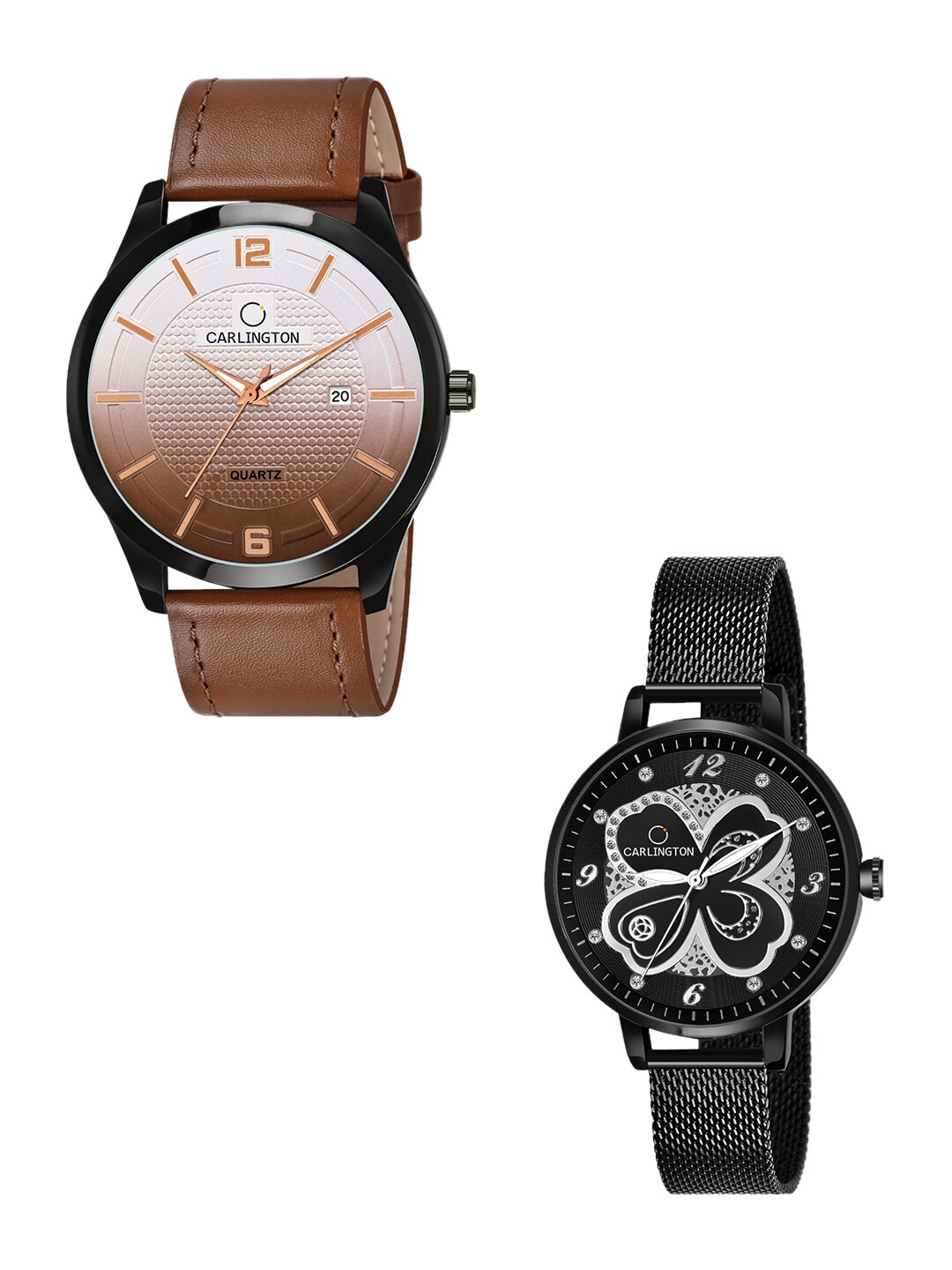 CARLINGTON Unisex Brown & Black Set Of 2 Analogue Watch Combo CT1010 Tan - CT2019 Black
CARLINGTON Unisex Brown & Black Set Of 2 Analogue Watch Combo CT1010 Tan - CT2019 Black