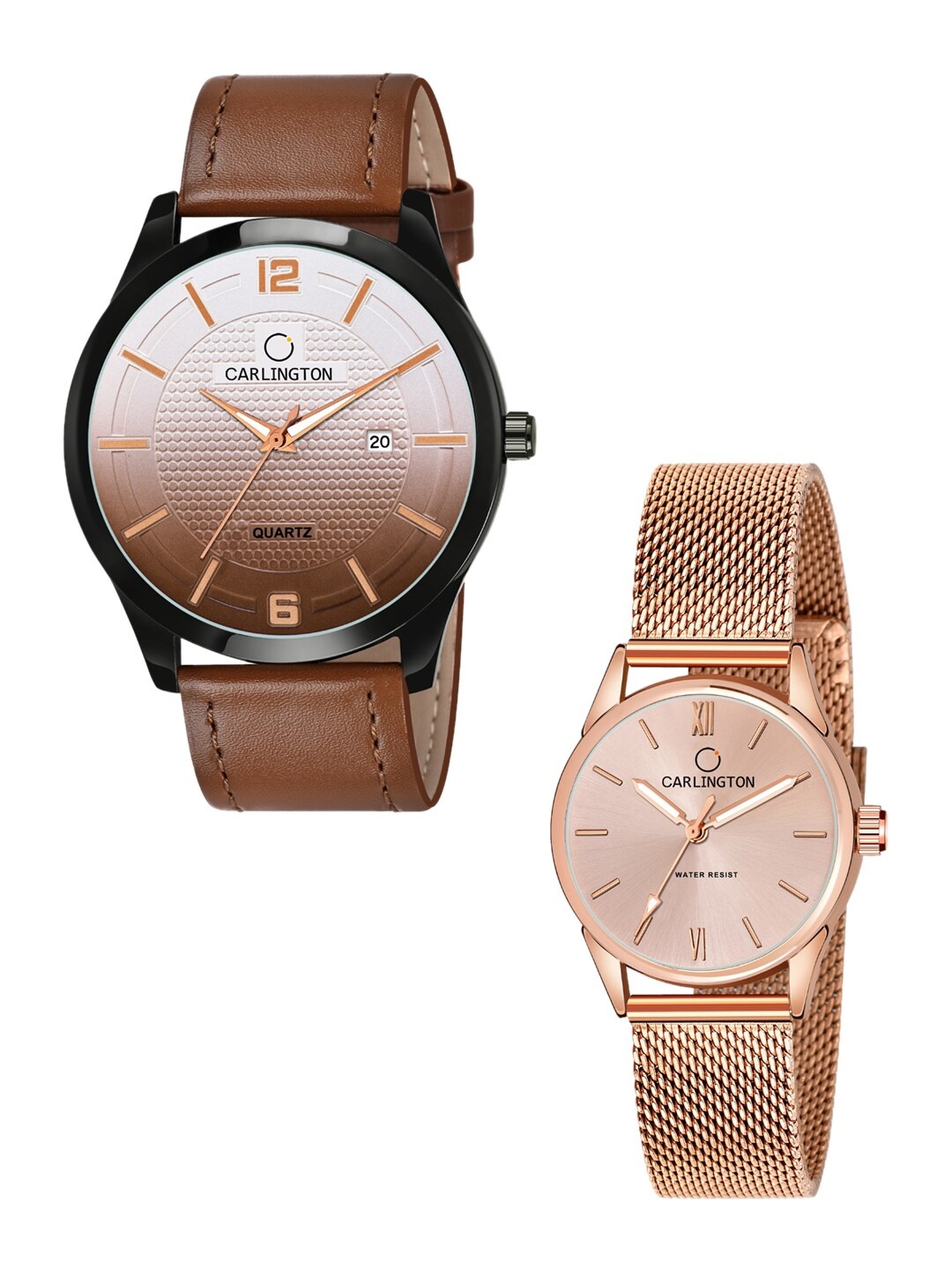 CARLINGTON Rose Gold-Toned & Brown His & Her Leather Straps Analogue Watch CT1010 CT2008
CARLINGTON Rose Gold-Toned & Brown His & Her Leather Straps Analogue Watch CT1010 CT2008