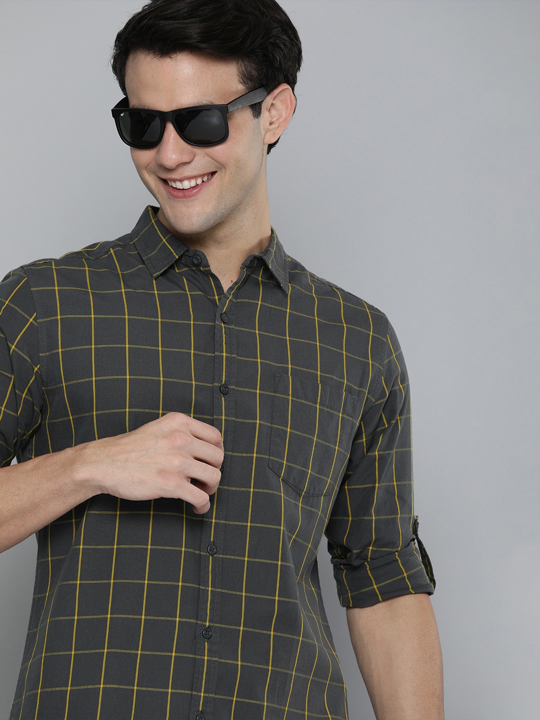 HERE&NOW Men Grey & Yellow Slim Fit Windowpane Checks Pure Cotton Sustainable Casual Shirt
HERE&NOW Men Grey & Yellow Slim Fit Windowpane Checks Pure Cotton Sustainable Casual Shirt