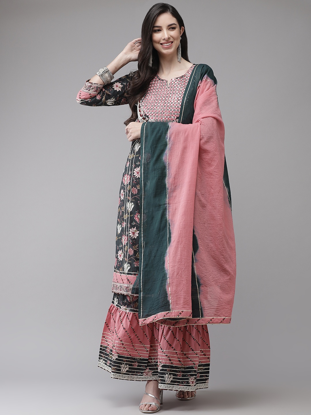 Ishin Women Green Floral Printed Regular Pure Cotton Kurta with Sharara & With Dupatta
Ishin Women Green Floral Printed Regular Pure Cotton Kurta with Sharara & With Dupatta