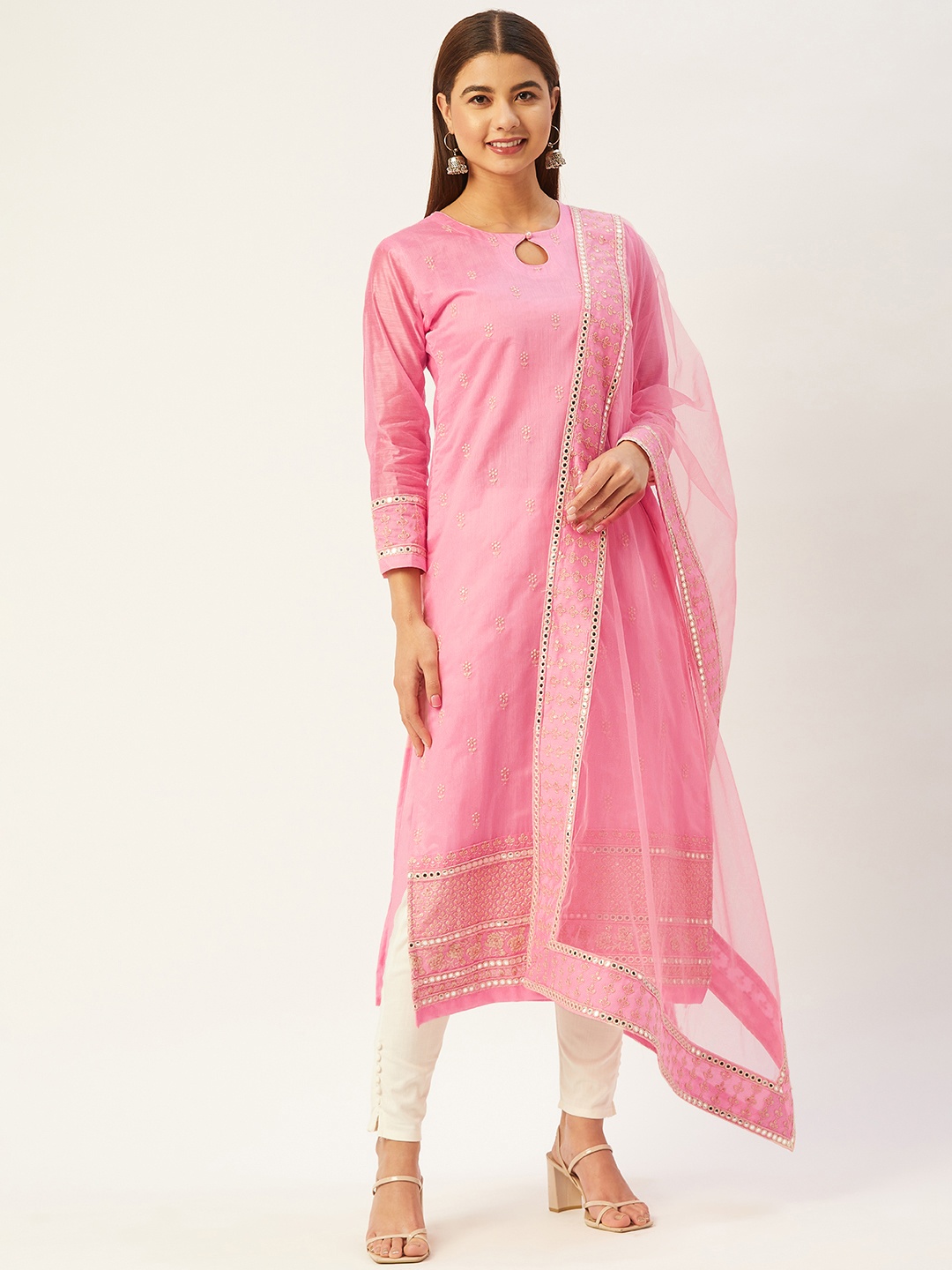 INDYES Women Pink Ethnic Motifs Embroidered Chanderi Silk Kurta with Trousers & Dupatta
INDYES Women Pink Ethnic Motifs Embroidered Chanderi Silk Kurta with Trousers & Dupatta
