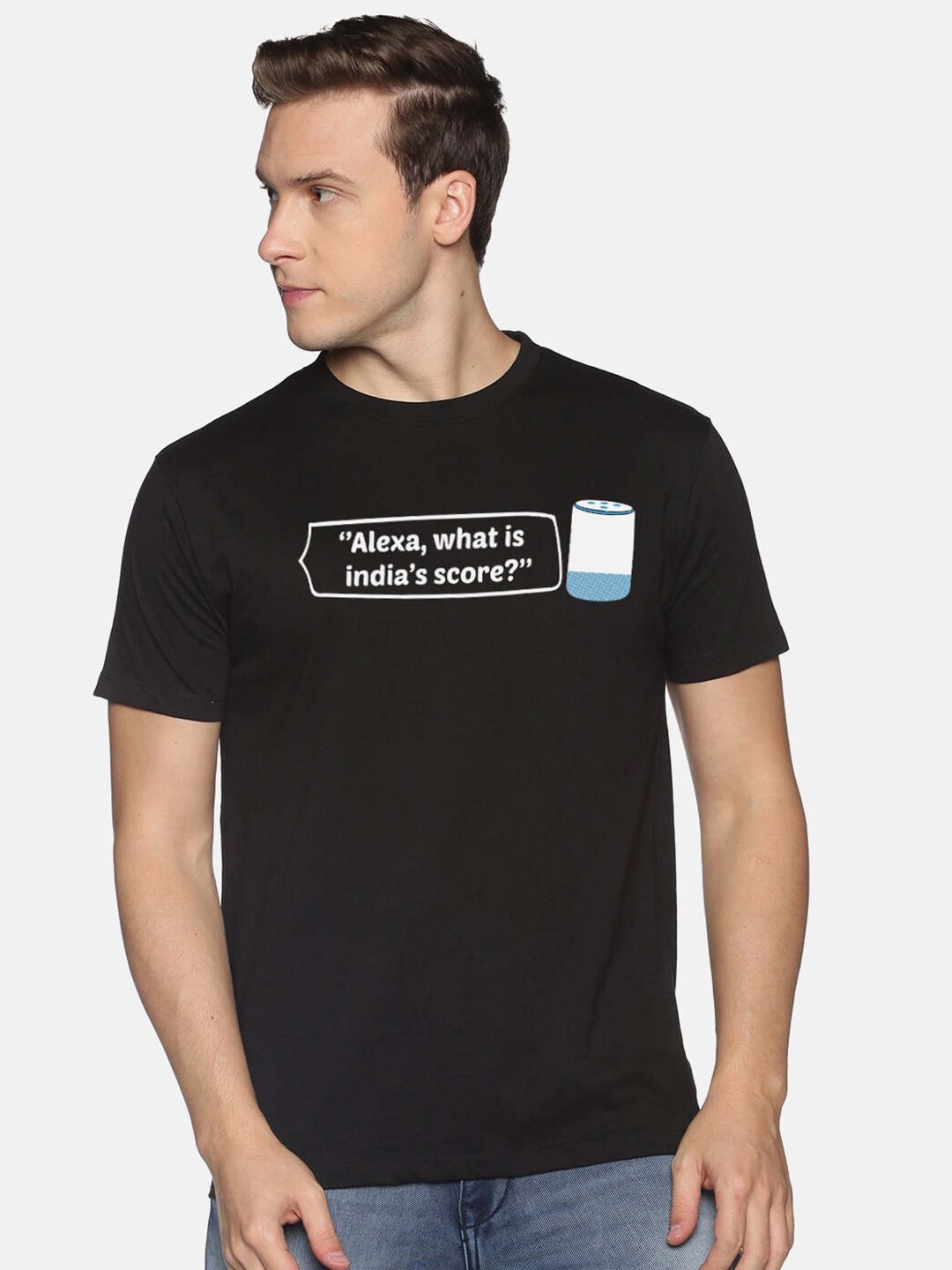 MASH UNLIMITED Men Black Typography Printed Slim Fit T-shirt