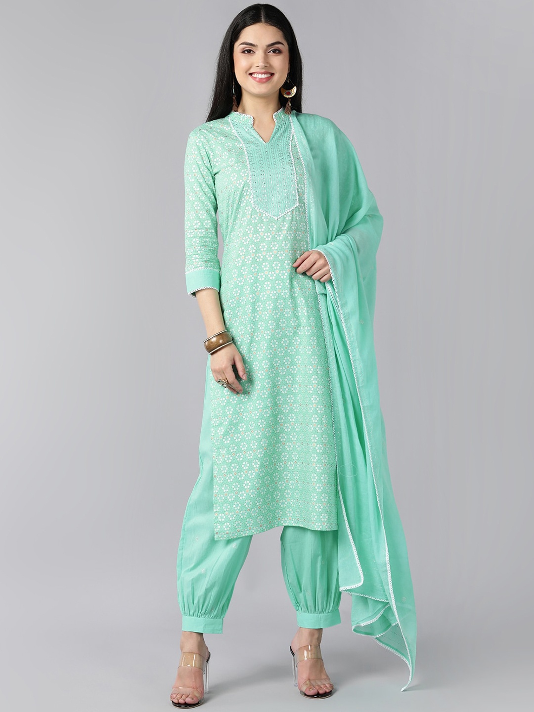 AHIKA Women Sea Green Ethnic Motifs Printed Regular Sequinned Pure Cotton Kurta with Trousers & With Dupatta
AHIKA Women Sea Green Ethnic Motifs Printed Regular Sequinned Pure Cotton Kurta with Trousers & With Dupatta