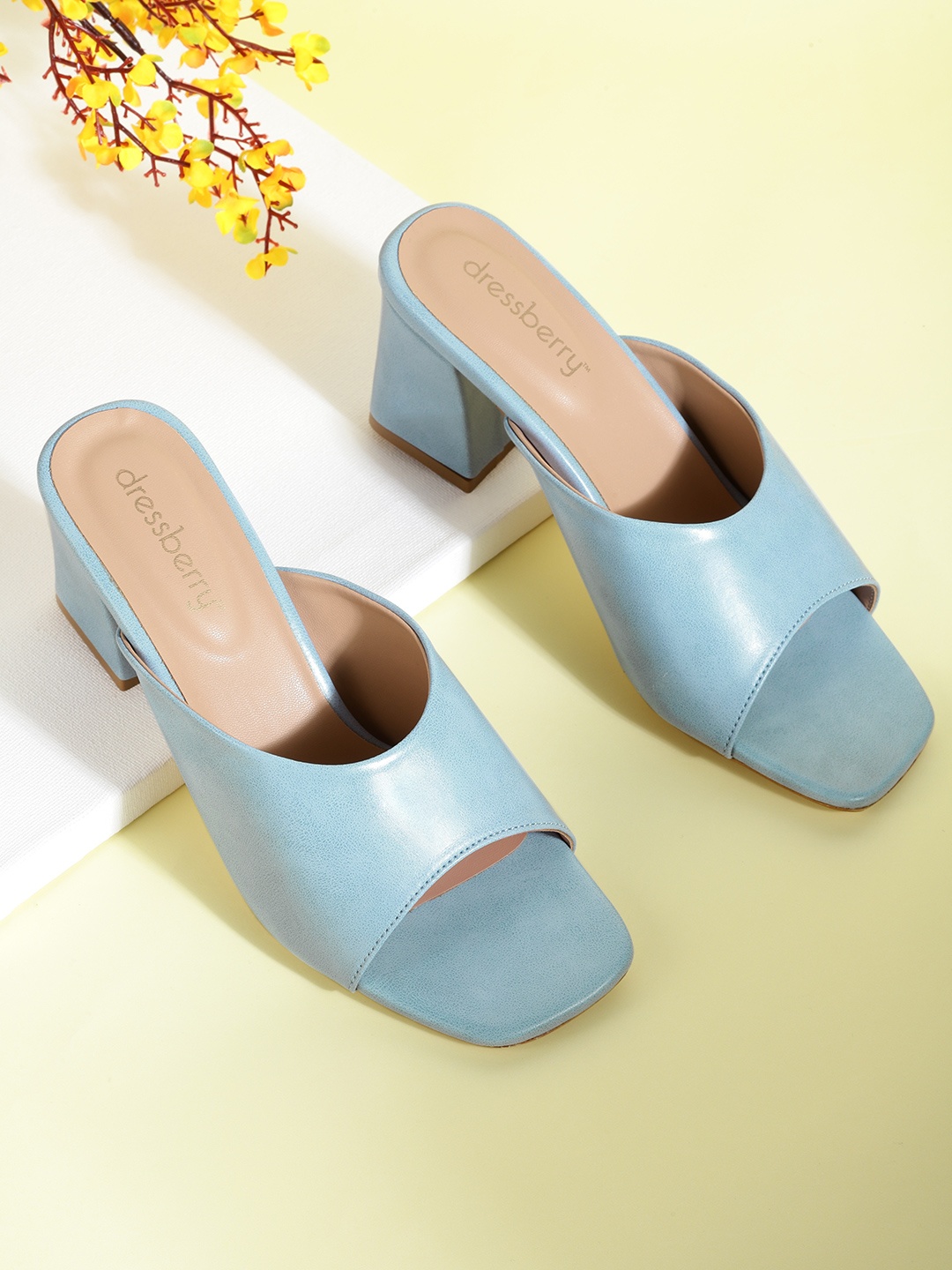 DressBerry Blue Solid Block Sandals