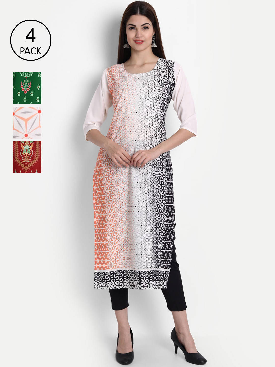 Ethnic basket Women Pack Of 4 Multicoloured Ethnic Motifs Printed Crepe Kurta, Multi
Ethnic basket Women Pack Of 4 Multicoloured Ethnic Motifs Printed Crepe Kurta, Multi