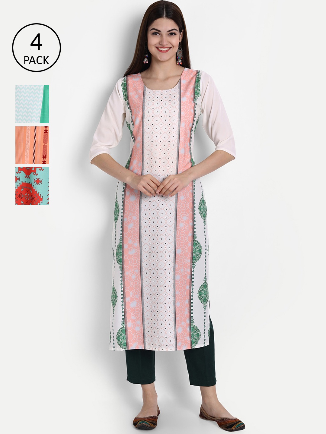 Ethnic basket Women Pack Of 4 Multicoloured Ethnic Motifs Printed Crepe Kurta, Multi
Ethnic basket Women Pack Of 4 Multicoloured Ethnic Motifs Printed Crepe Kurta, Multi