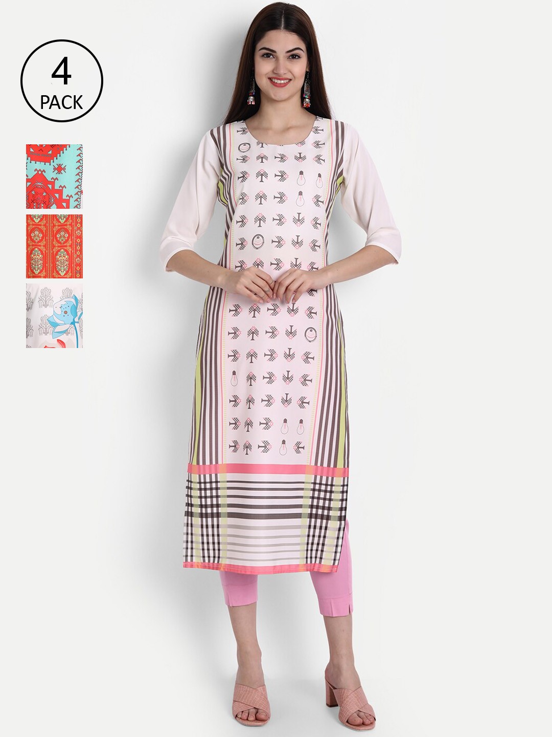 Ethnic basket Women Pack Of 4 Multicoloured Ethnic Motifs Printed Crepe Kurta, Multi
Ethnic basket Women Pack Of 4 Multicoloured Ethnic Motifs Printed Crepe Kurta, Multi