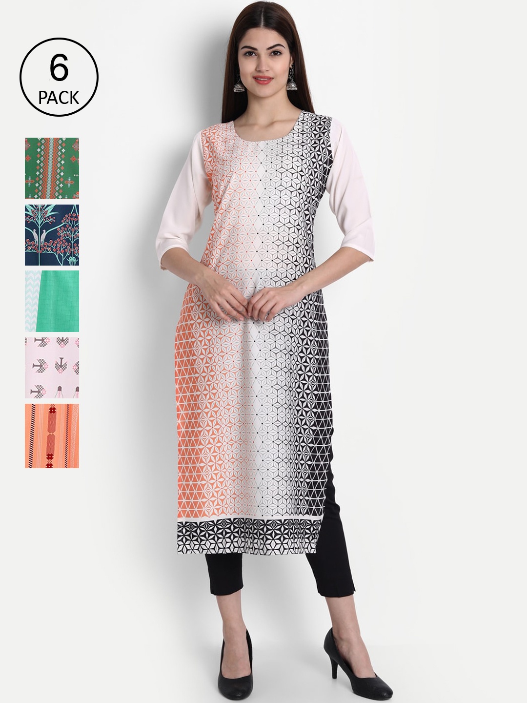 Ethnic basket Women Pack Of 6 Multicoloured Ethnic Motifs Printed Crepe Kurta, Multi
Ethnic basket Women Pack Of 6 Multicoloured Ethnic Motifs Printed Crepe Kurta, Multi