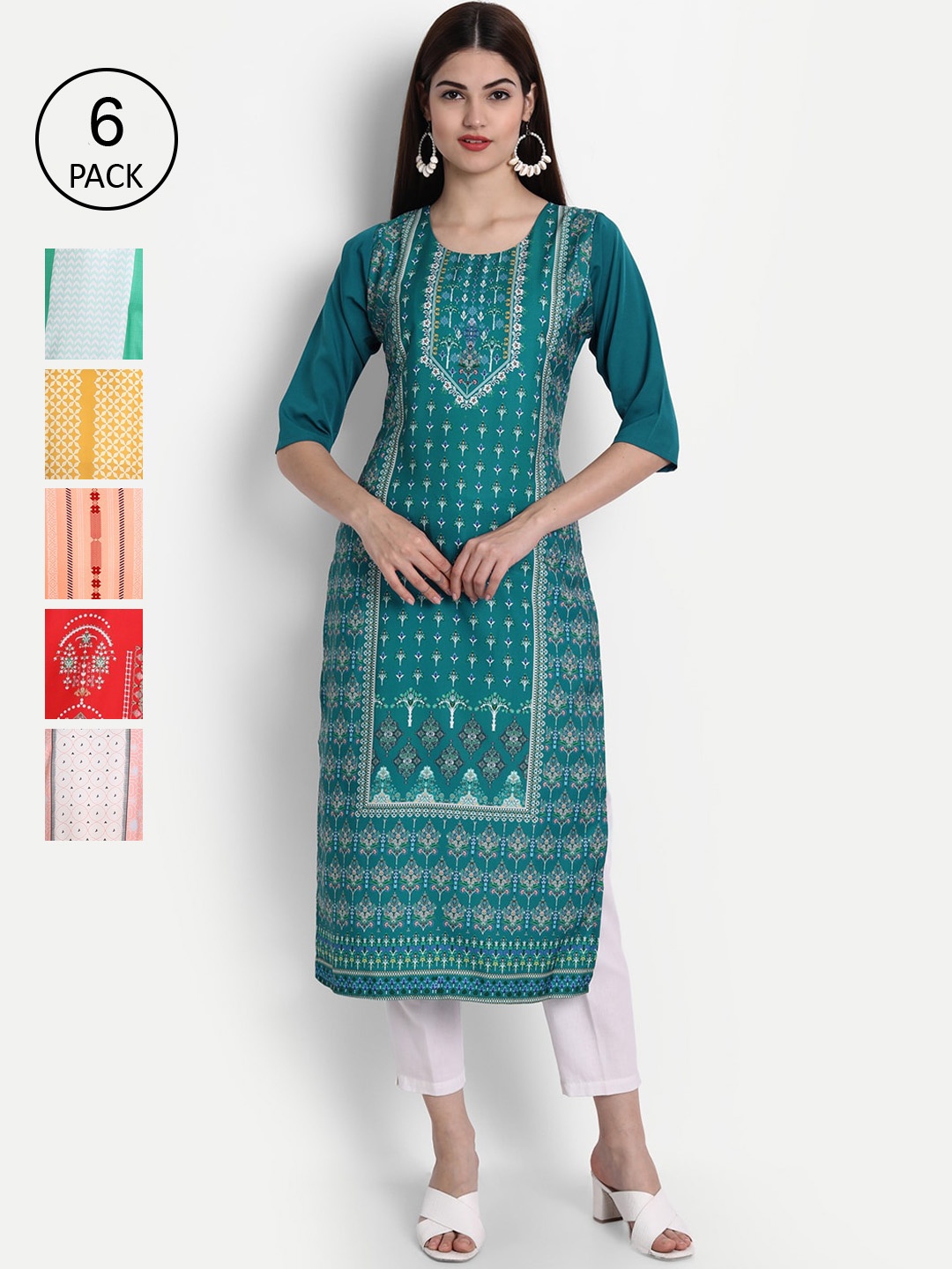Ethnic basket Women Pack Of 6 Multicoloured Ethnic Motifs Printed Crepe Kurta, Multi
Ethnic basket Women Pack Of 6 Multicoloured Ethnic Motifs Printed Crepe Kurta, Multi