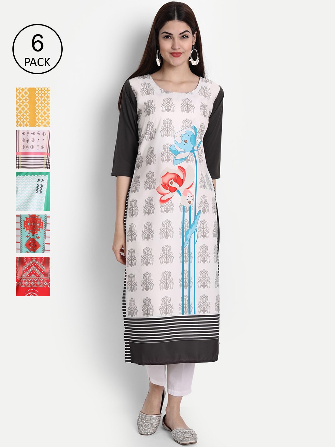 Ethnic basket Women Pack Of 6 Multicoloured Ethnic Motifs Printed Crepe Kurta, Multi
Ethnic basket Women Pack Of 6 Multicoloured Ethnic Motifs Printed Crepe Kurta, Multi