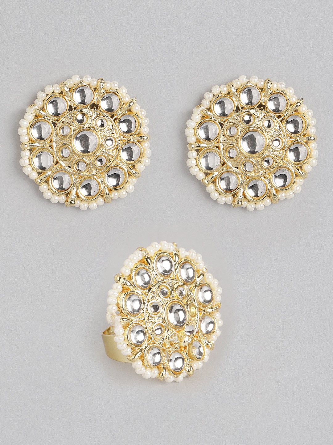 Anouk Gold-Toned & White Kundan Studded & Beaded Jewellery Set