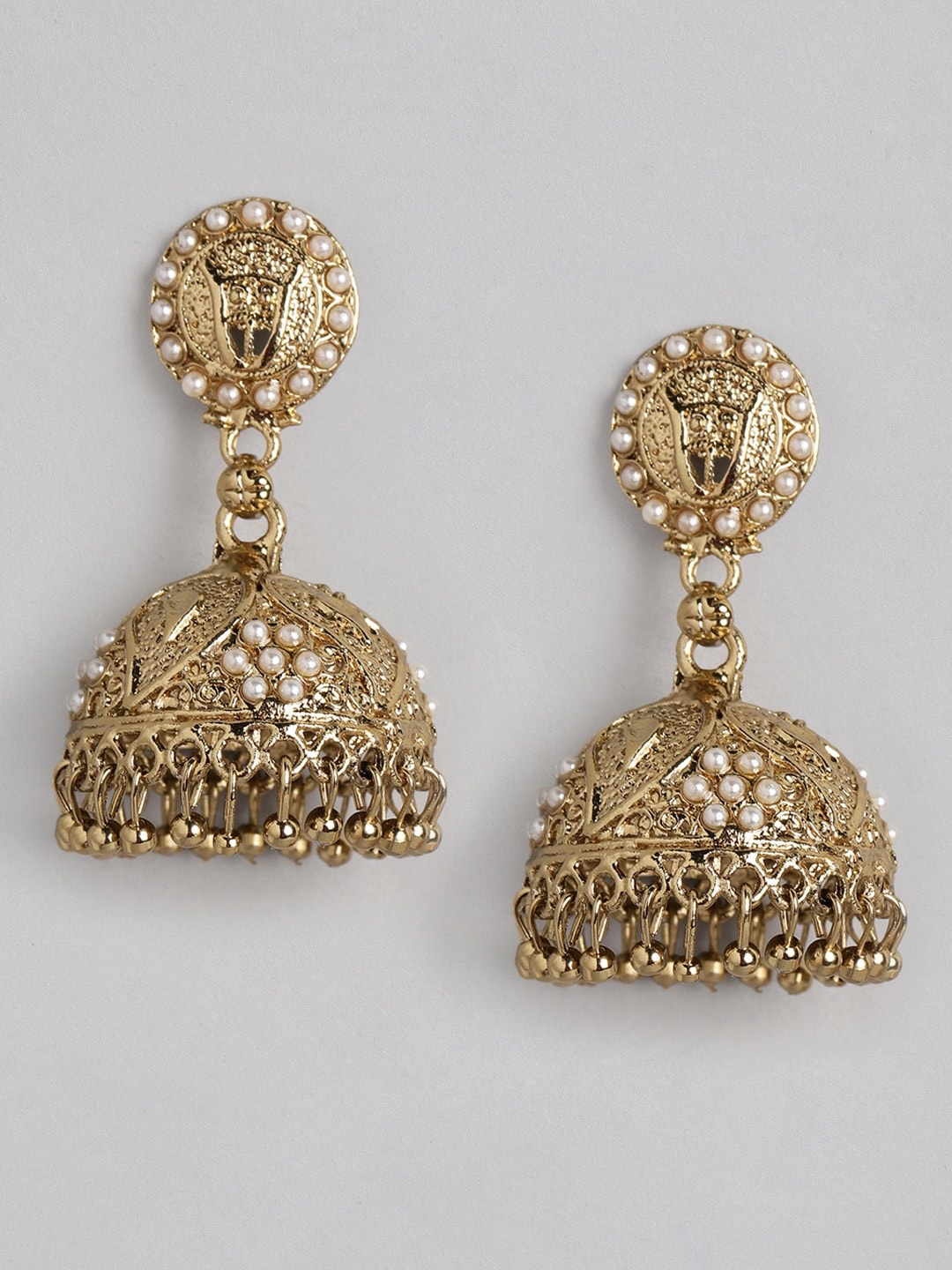 Anouk Gold-Toned Beaded Dome Shaped Jhumkas