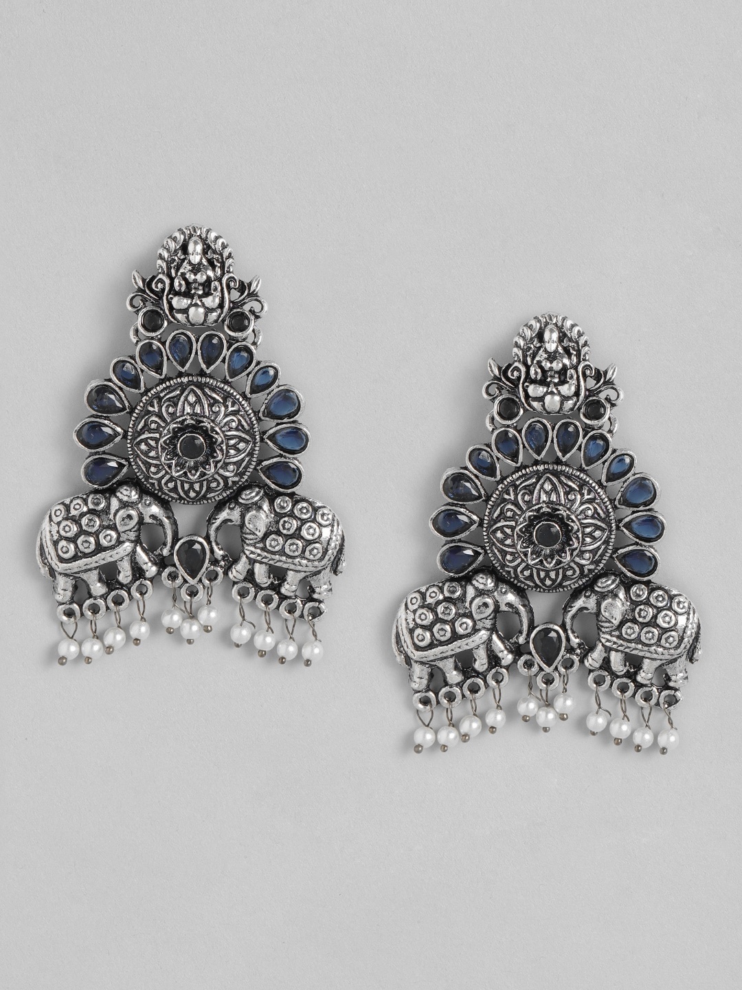 Anouk Silver-Toned & Navy Blue Oxidized Stone Studded & Beaded Classic Drop Earrings
Anouk Silver-Toned & Navy Blue Oxidized Stone Studded & Beaded Classic Drop Earrings