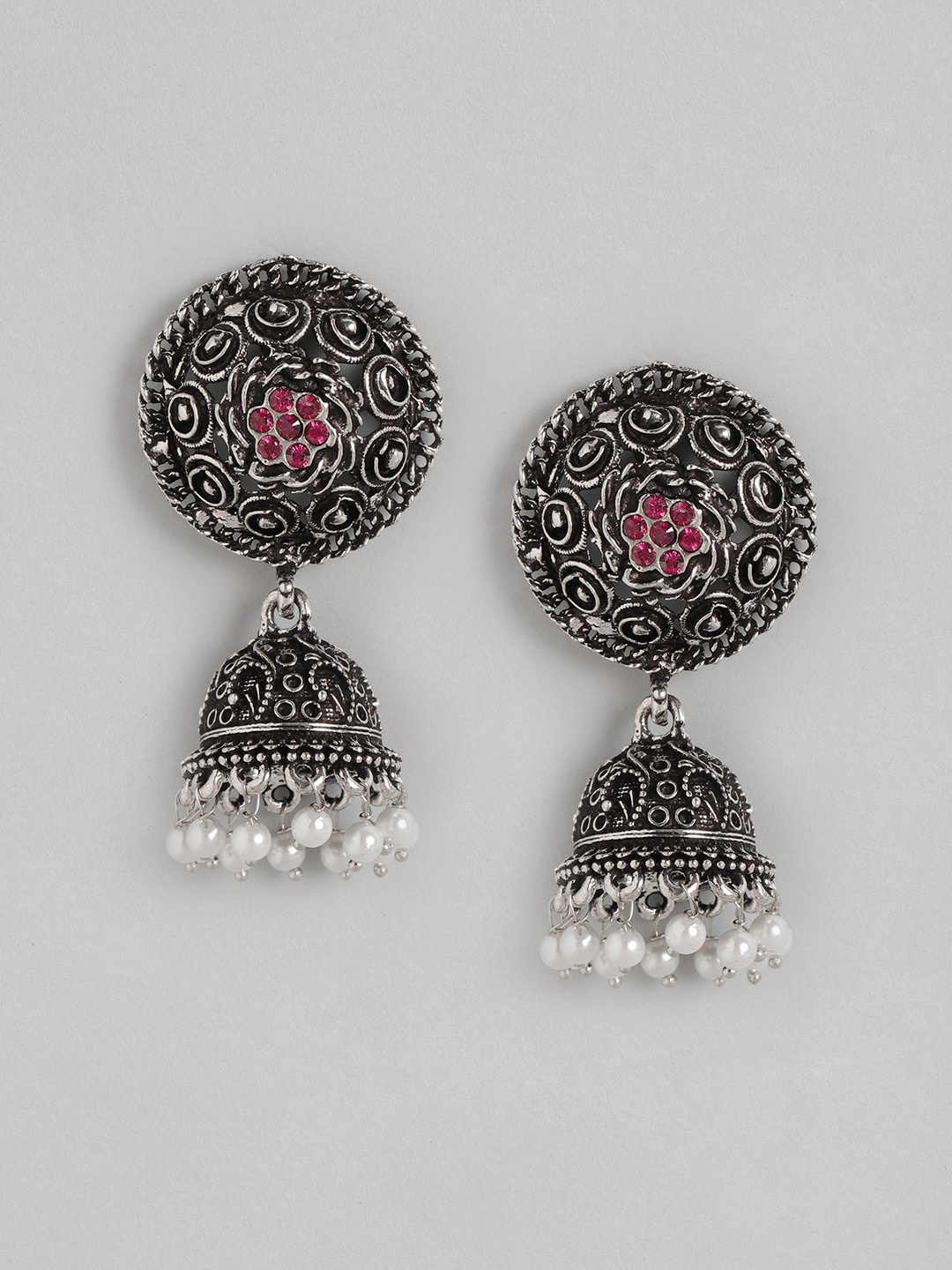 Anouk Oxidised Silver-Toned & Pink Stone Studded & Beaded Dome Shaped Jhumkas Earrings
Anouk Oxidised Silver-Toned & Pink Stone Studded & Beaded Dome Shaped Jhumkas Earrings