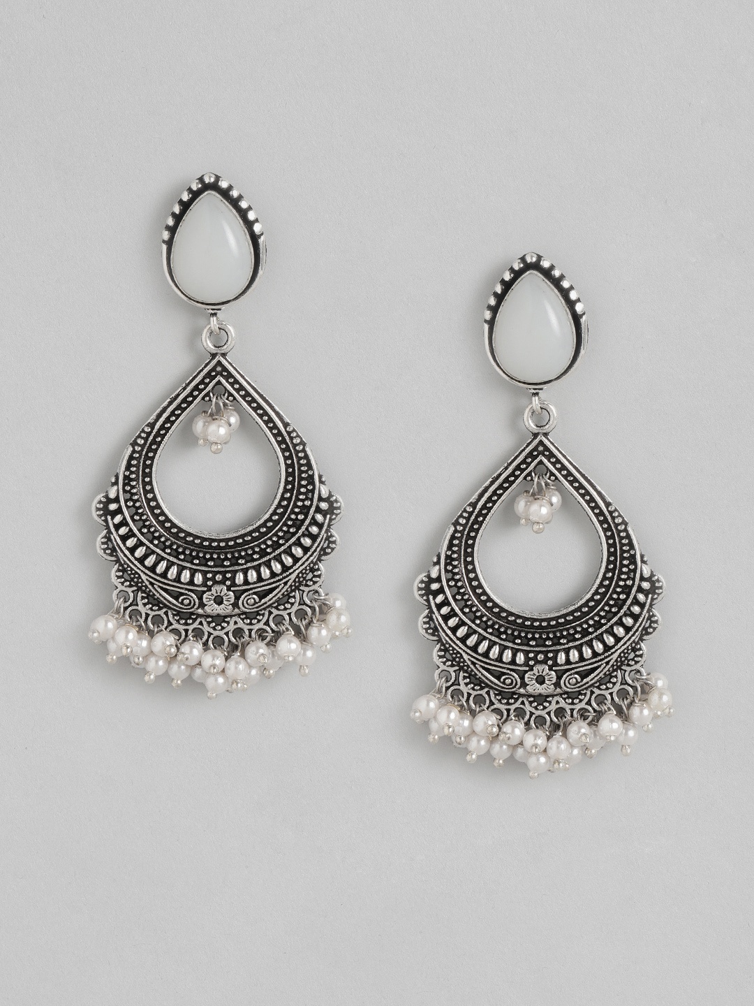 Anouk White & Silver-Toned Oxidised Stone-Studded & Beaded Teardrop Shaped Drop Earrings
Anouk White & Silver-Toned Oxidised Stone-Studded & Beaded Teardrop Shaped Drop Earrings