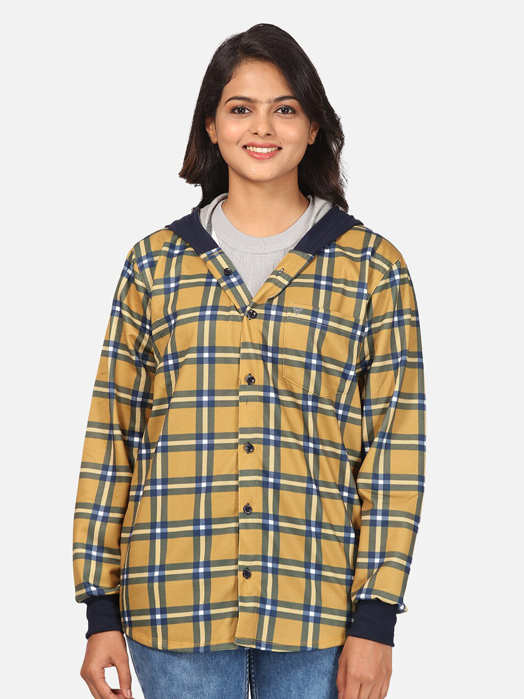 HELLCAT Women Yellow & Blue Checked Regular Fit Fleece Hooded Sweatshirt
HELLCAT Women Yellow & Blue Checked Regular Fit Fleece Hooded Sweatshirt