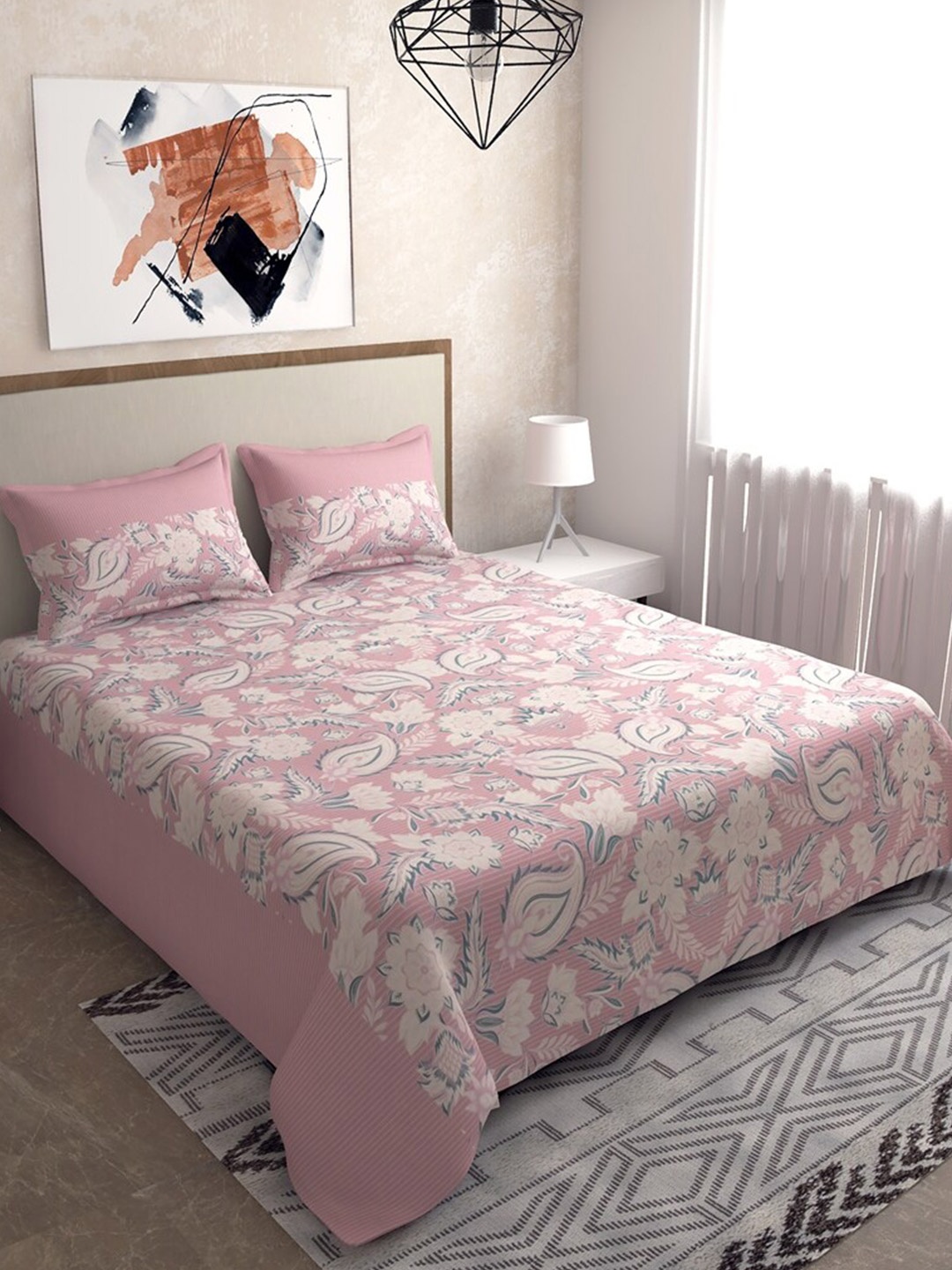 Salona Bichona Pink & White Floral Pure Cotton 144 TC King Bedsheet With 2 Pillow Covers
Salona Bichona Pink & White Floral Pure Cotton 144 TC King Bedsheet With 2 Pillow Covers