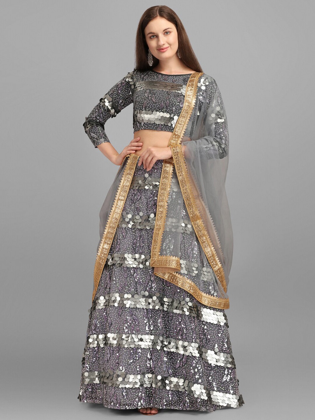 JATRIQQ Grey & Silver-Toned Embellished Sequinned Ready to Wear Lehenga & Unstitched Blouse With Dupatta
JATRIQQ Grey & Silver-Toned Embellished Sequinned Ready to Wear Lehenga & Unstitched Blouse With Dupatta