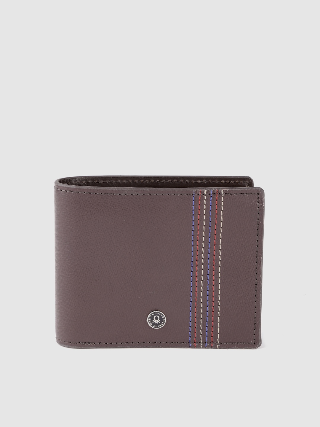 United Colors of Benetton Men Coffee Brown Textured Leather Two Fold Wallet