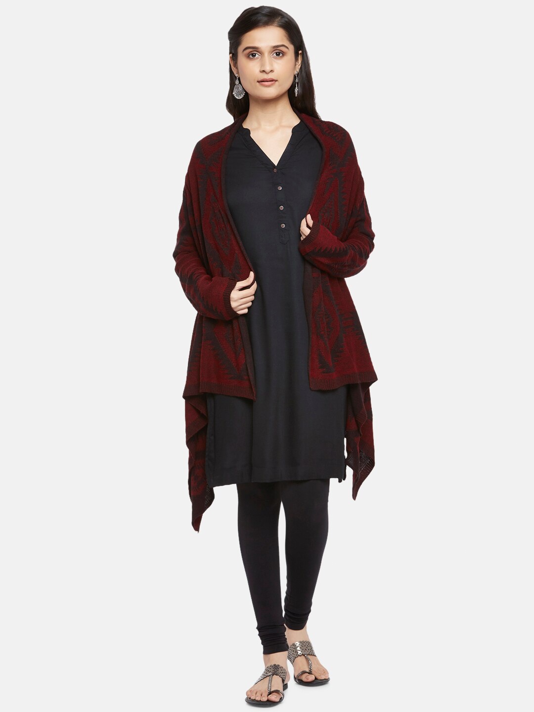 AKKRITI BY PANTALOONS Women Maroon & Black Acrylic Longline Scarf Print Fusion Shrug
AKKRITI BY PANTALOONS Women Maroon & Black Acrylic Longline Scarf Print Fusion Shrug