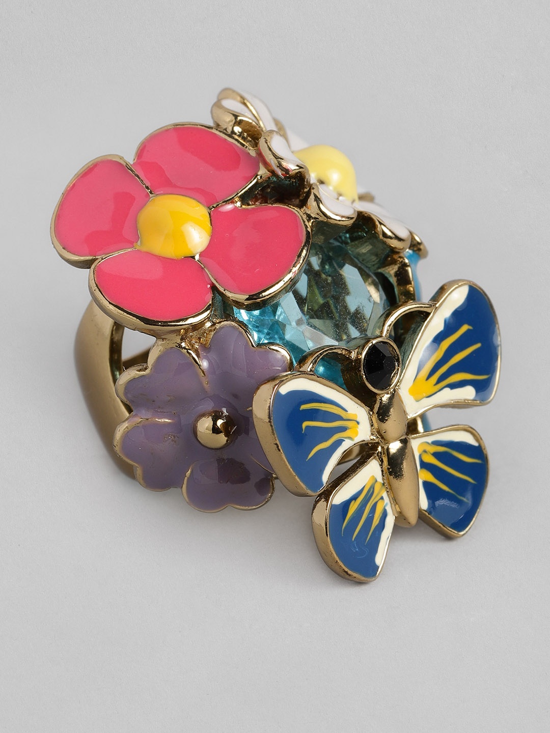 Estele Women Pink & Blue Gold-plated Austrian Crystals Studded Enamel Gardenia Finger Ring
Estele Women Pink & Blue Gold-plated Austrian Crystals Studded Enamel Gardenia Finger Ring