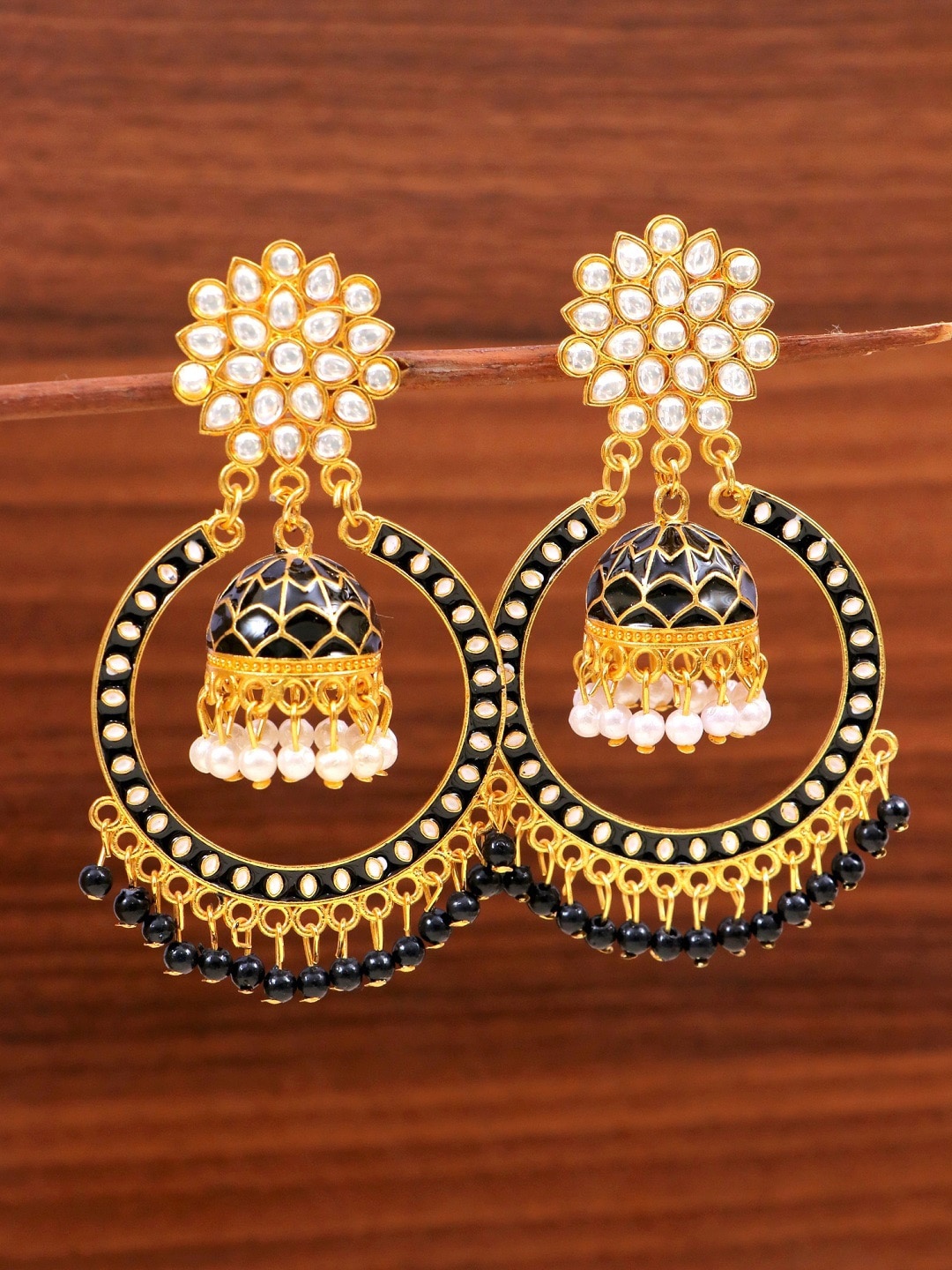 Crunchy Fashion Black &Gold-Toned Kundan Studded & Pearl Beaded Contemporary Drop Earrings
Crunchy Fashion Black &Gold-Toned Kundan Studded & Pearl Beaded Contemporary Drop Earrings