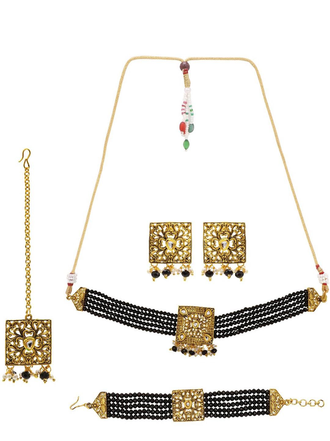 ASMITTA JEWELLERY Gold-Plated Black & White Kundan Studded & Beaded Jewellery Set
ASMITTA JEWELLERY Gold-Plated Black & White Kundan Studded & Beaded Jewellery Set
