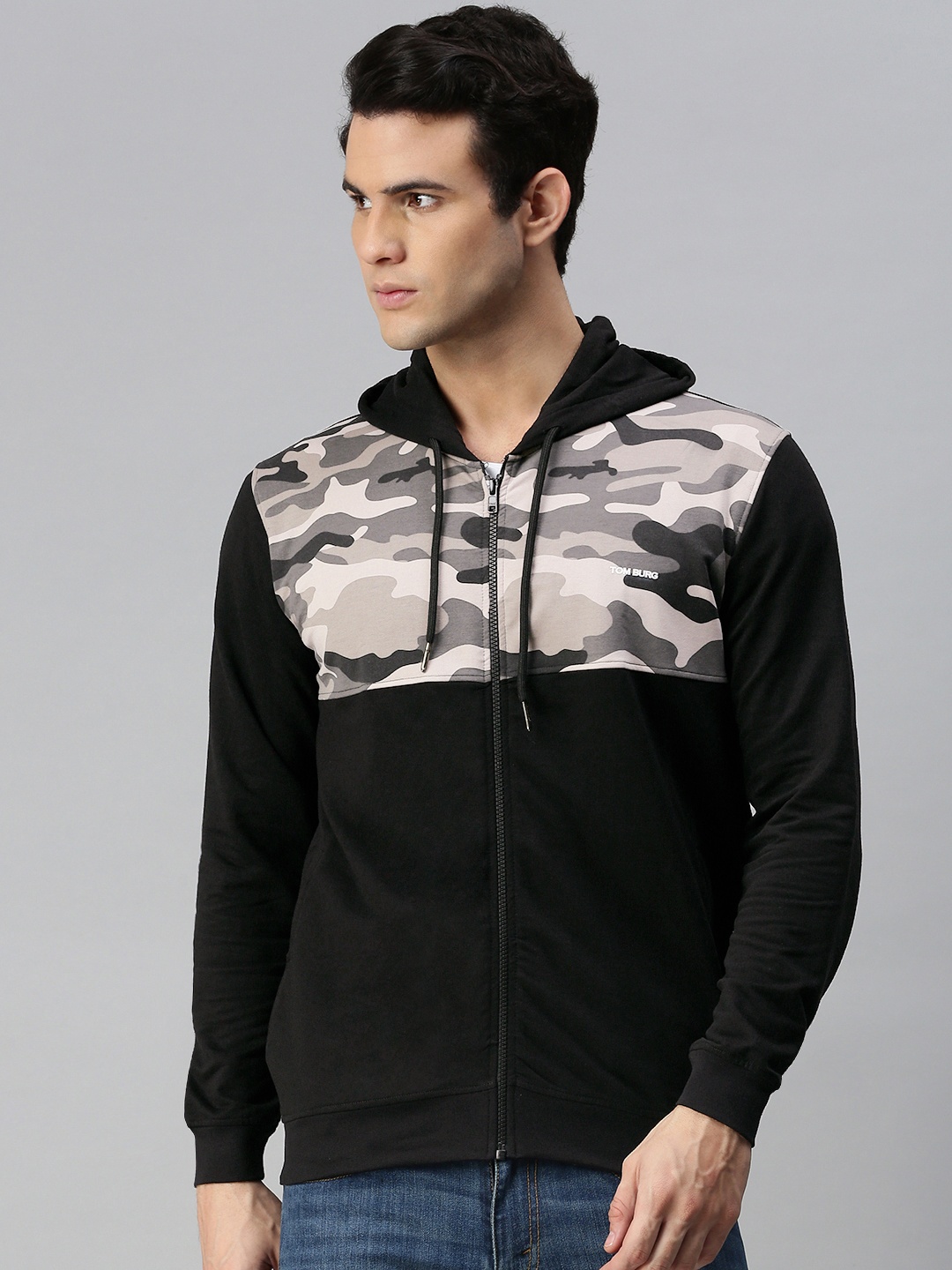 TOM BURG Men Grey & Black Camouflage Water Resistant Training or Gym Tailored Jacket
TOM BURG Men Grey & Black Camouflage Water Resistant Training or Gym Tailored Jacket