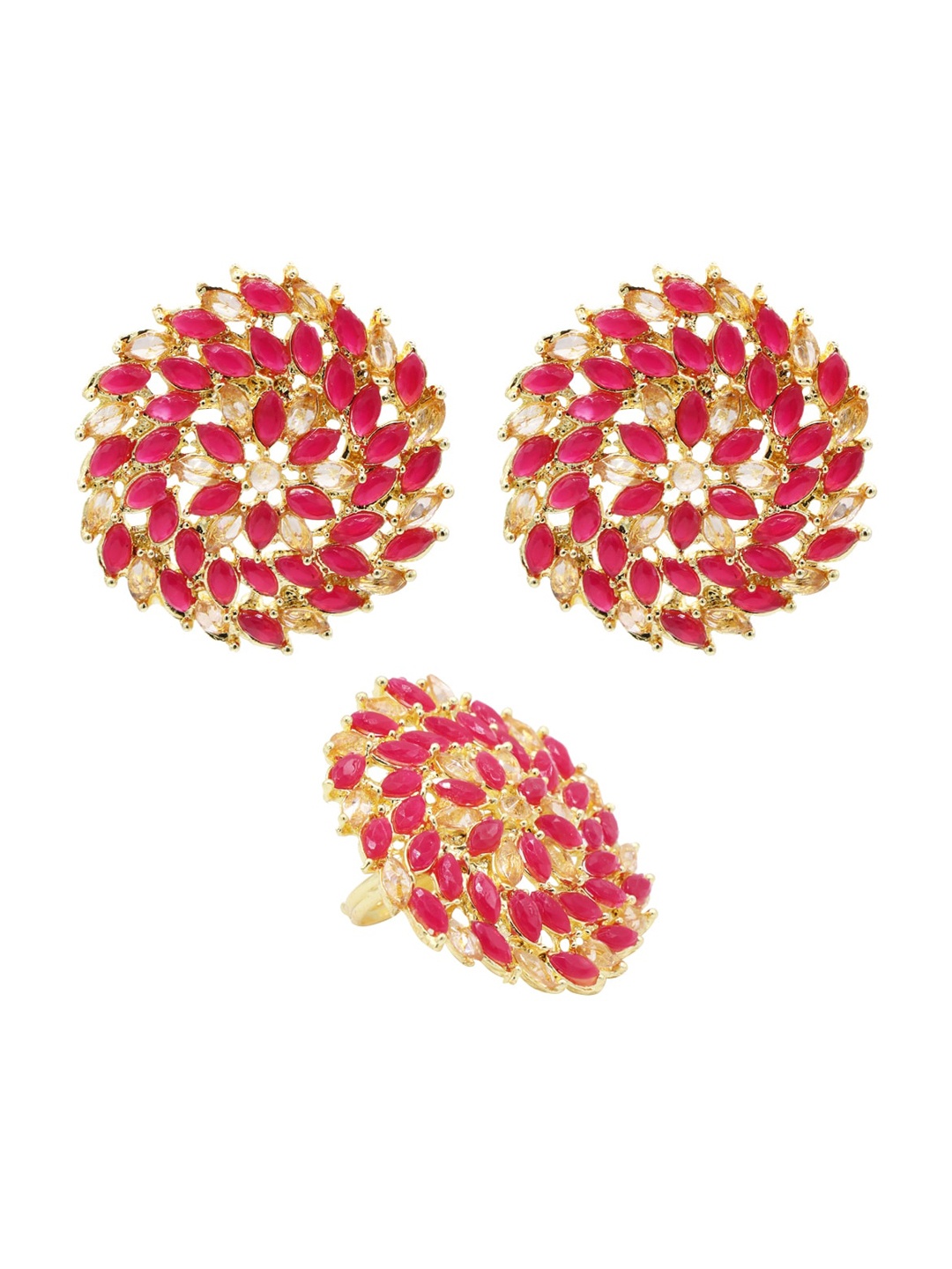 ASMITTA JEWELLERY Gold-Toned & Magenta Studded Stud Earrings With Adjustable Finger Ring
ASMITTA JEWELLERY Gold-Toned & Magenta Studded Stud Earrings With Adjustable Finger Ring