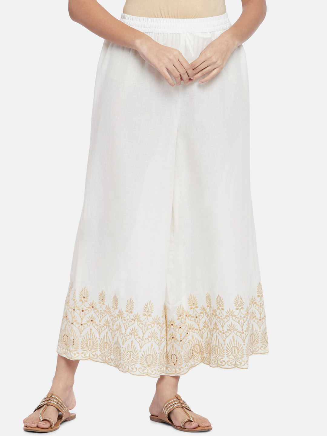 RANGMANCH BY PANTALOONS Women Off White & Gold-Toned Ethnic Motifs Printed Ethnic Palazzos
RANGMANCH BY PANTALOONS Women Off White & Gold-Toned Ethnic Motifs Printed Ethnic Palazzos