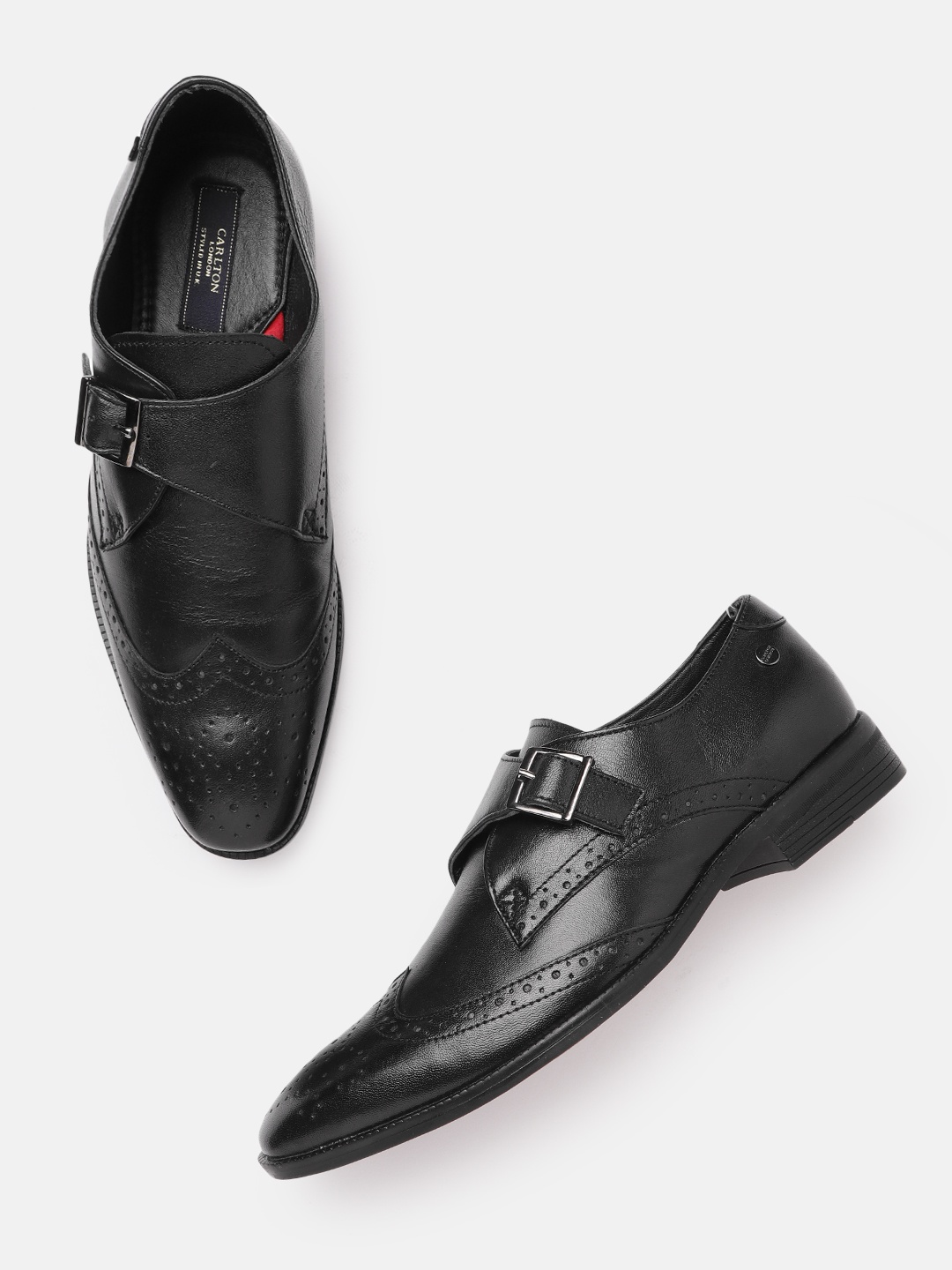 Carlton London Men Black Solid Formal Monk Shoes