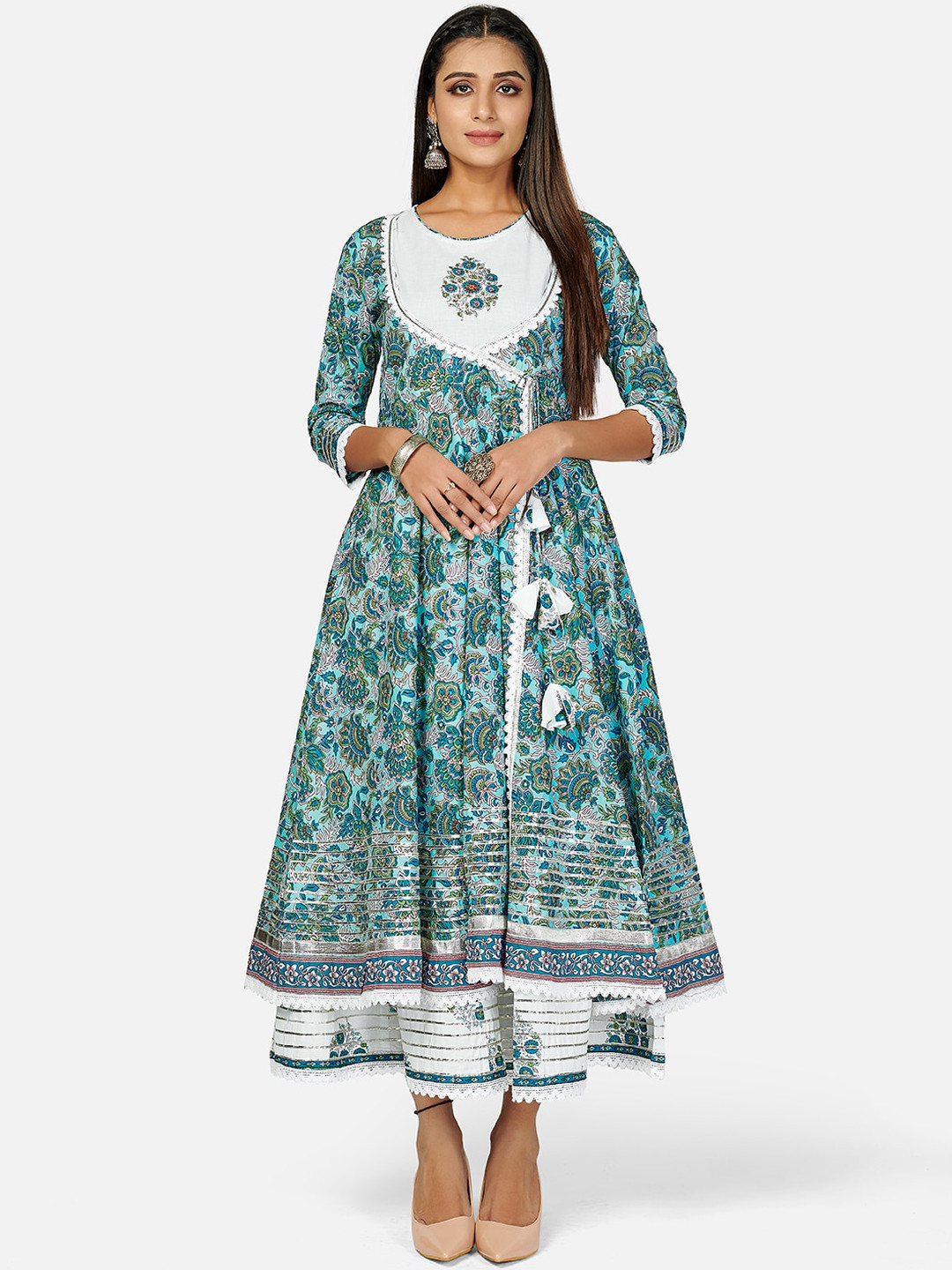 Vbuyz Women White & Turquoise Blue Ethnic Motifs Printed Cotton Anarkali Kurta With Shrug
Vbuyz Women White & Turquoise Blue Ethnic Motifs Printed Cotton Anarkali Kurta With Shrug